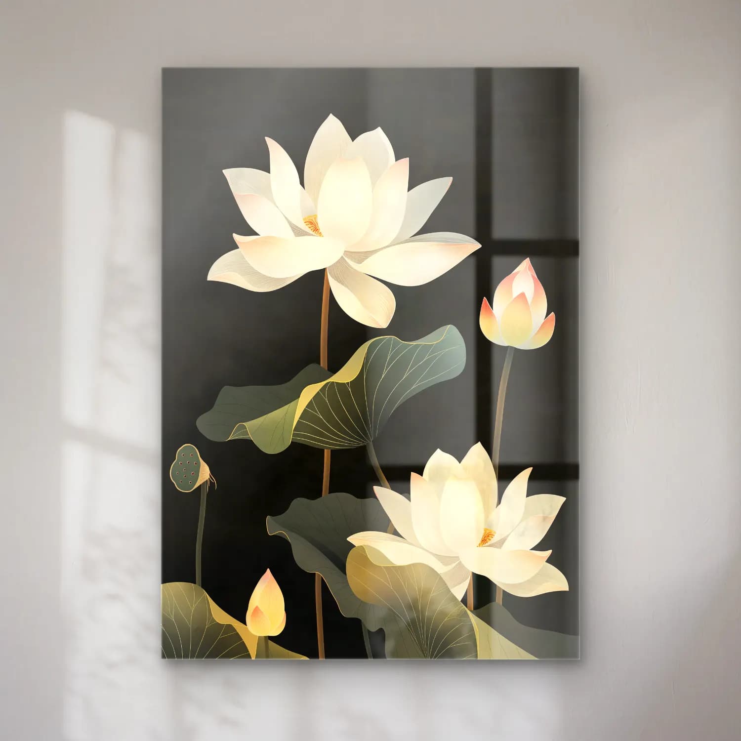 Botanik İllüstrasyon Lotus Çiçekleri cam tablo — Botanik İllüstrasyon Lotus Çiçekleri — botanik i̇llüstrasyon lotus çiçekleri