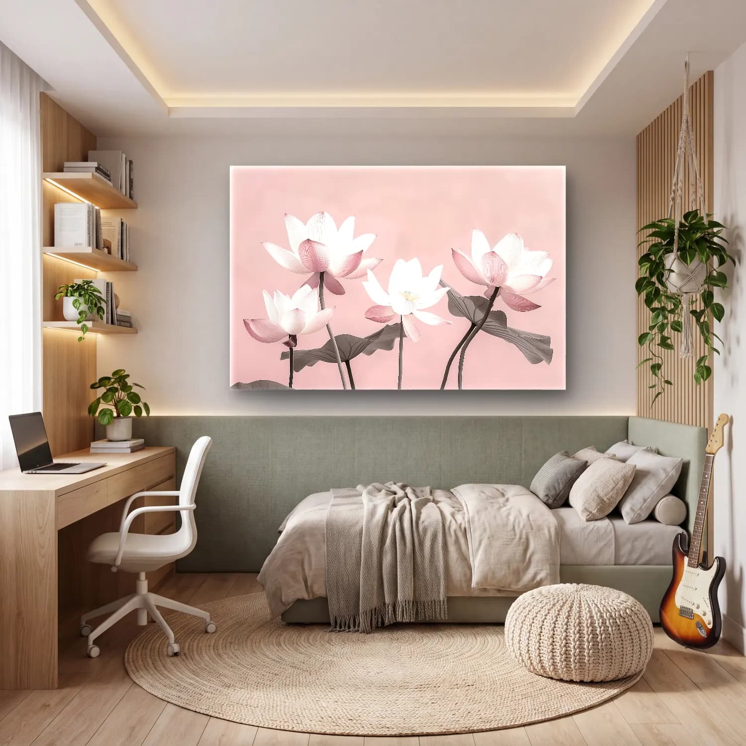 Pastel Lotus Çiçekleri No. 7 cam tablo — genç odasında