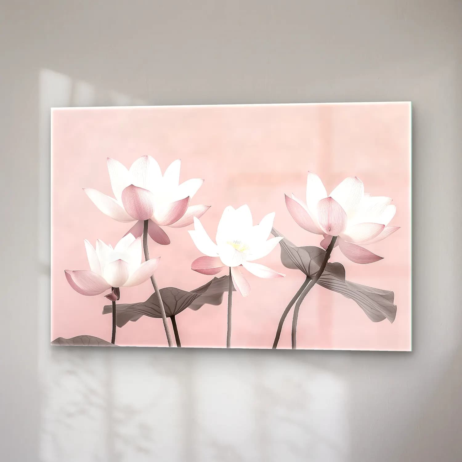 Pastel Lotus Çiçekleri No. 7 cam tablo — sağ açıdan görünüm