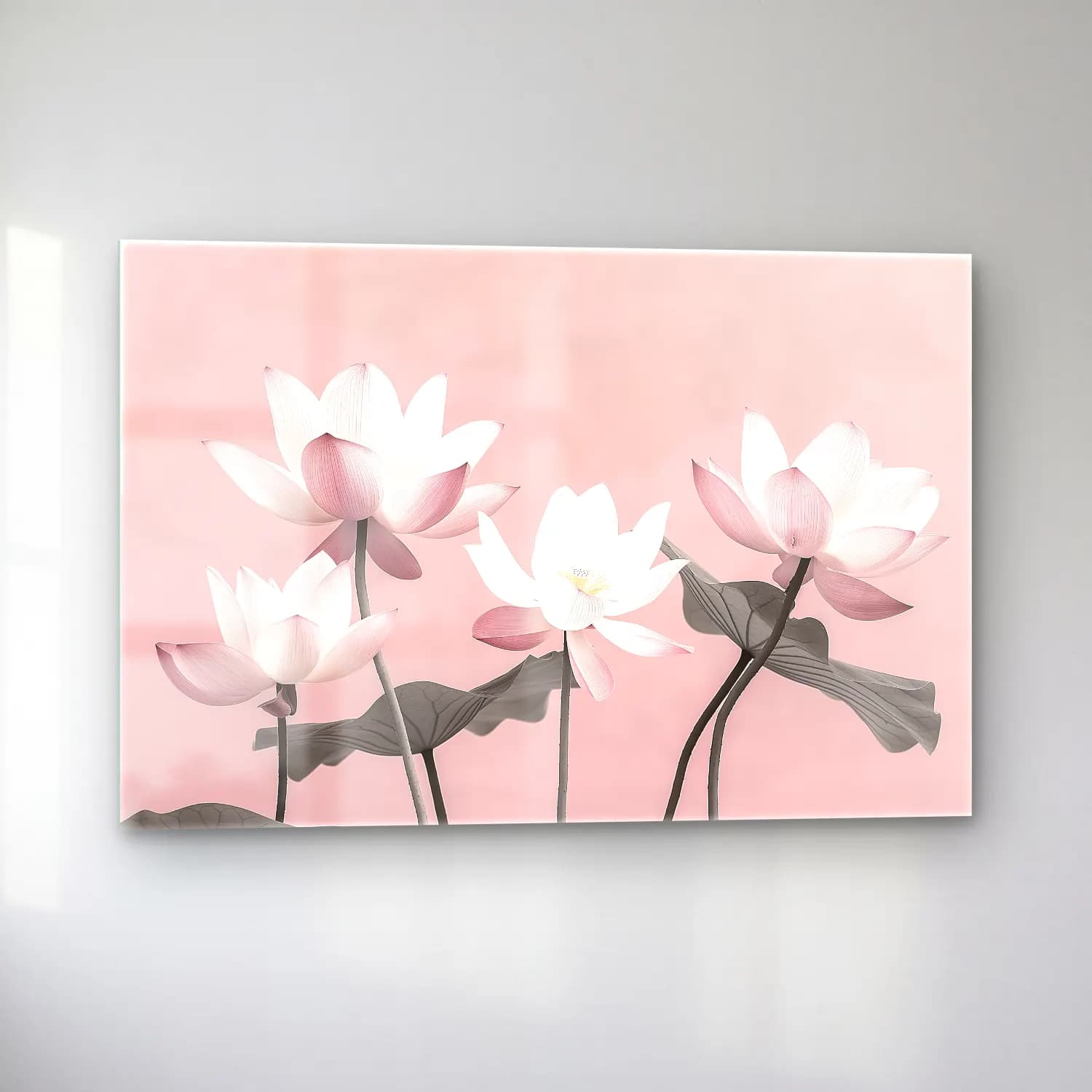 Pastel Lotus Çiçekleri No. 7 cam tablo — sol açıdan görünüm