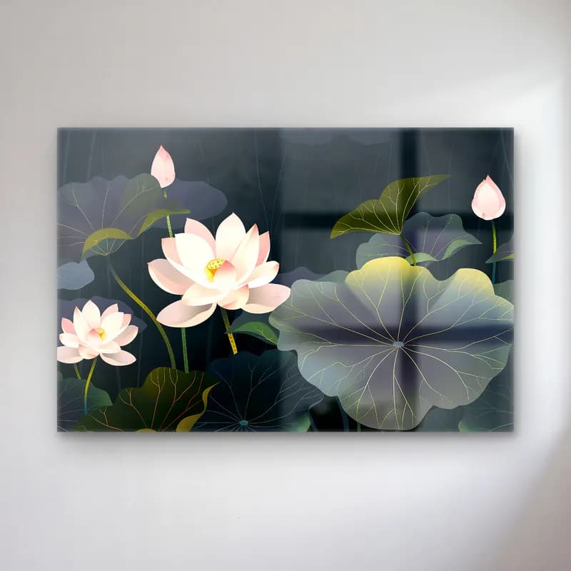 Botanik İllüstrasyon Lotus Çiçekleri – Pastel Tonlar cam tablo — Botanik İllüstrasyon Lotus Çiçekleri – Pastel Tonlar — botanik i̇llüstrasyon lotus çiçekleri