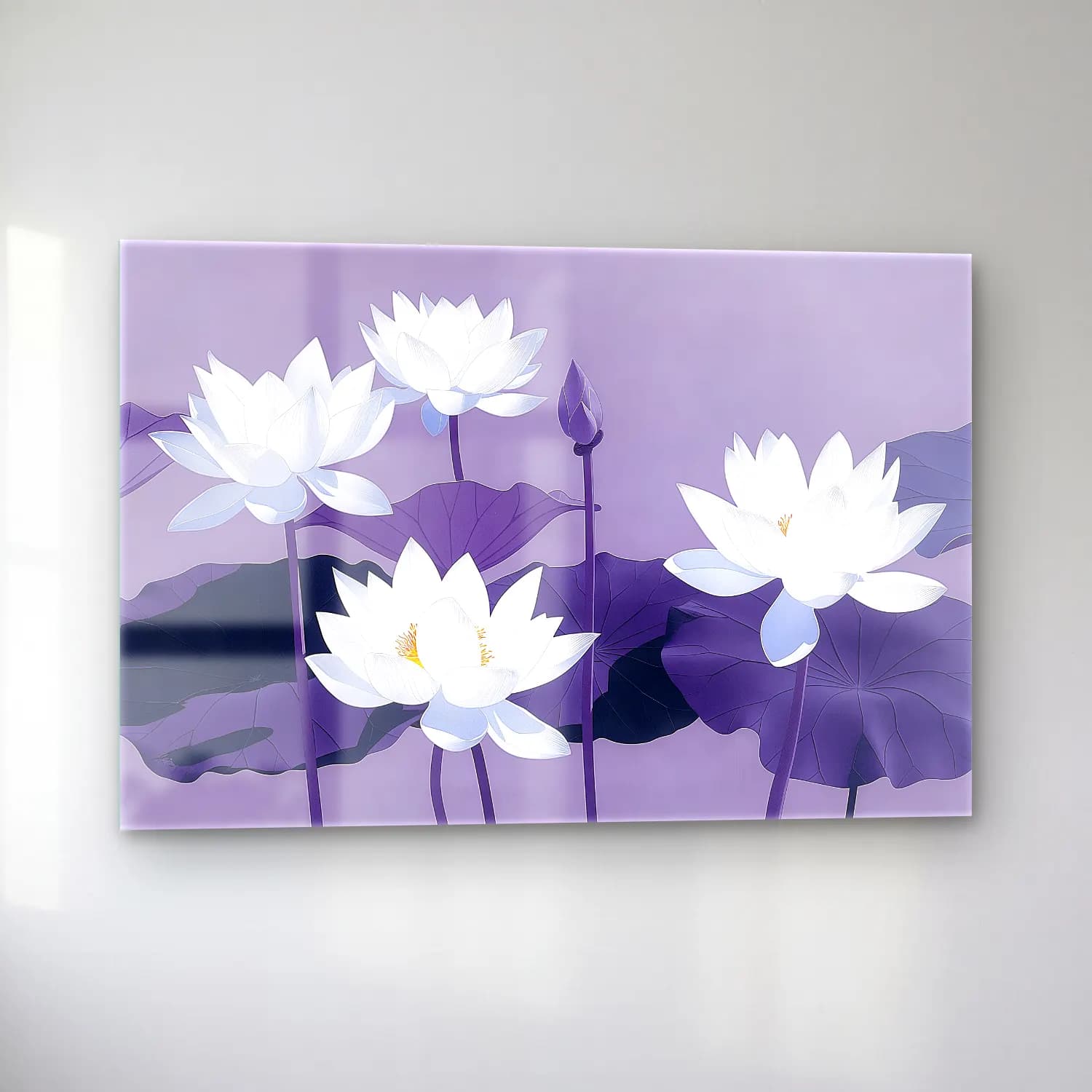Botanik İllüstrasyon Lotus Çiçekleri – Mor Tonlar cam tablo — sol açıdan görünüm