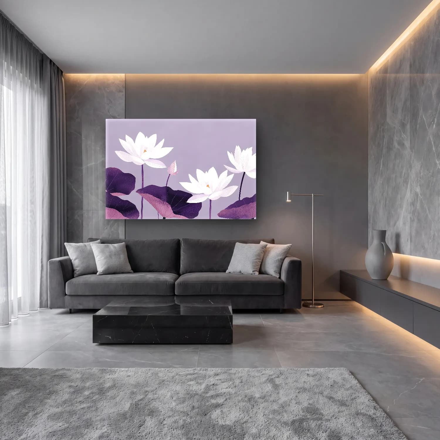 Botanik İllüstrasyon Lotus Çiçekleri No. 6 cam tablo — lüks salon duvarında