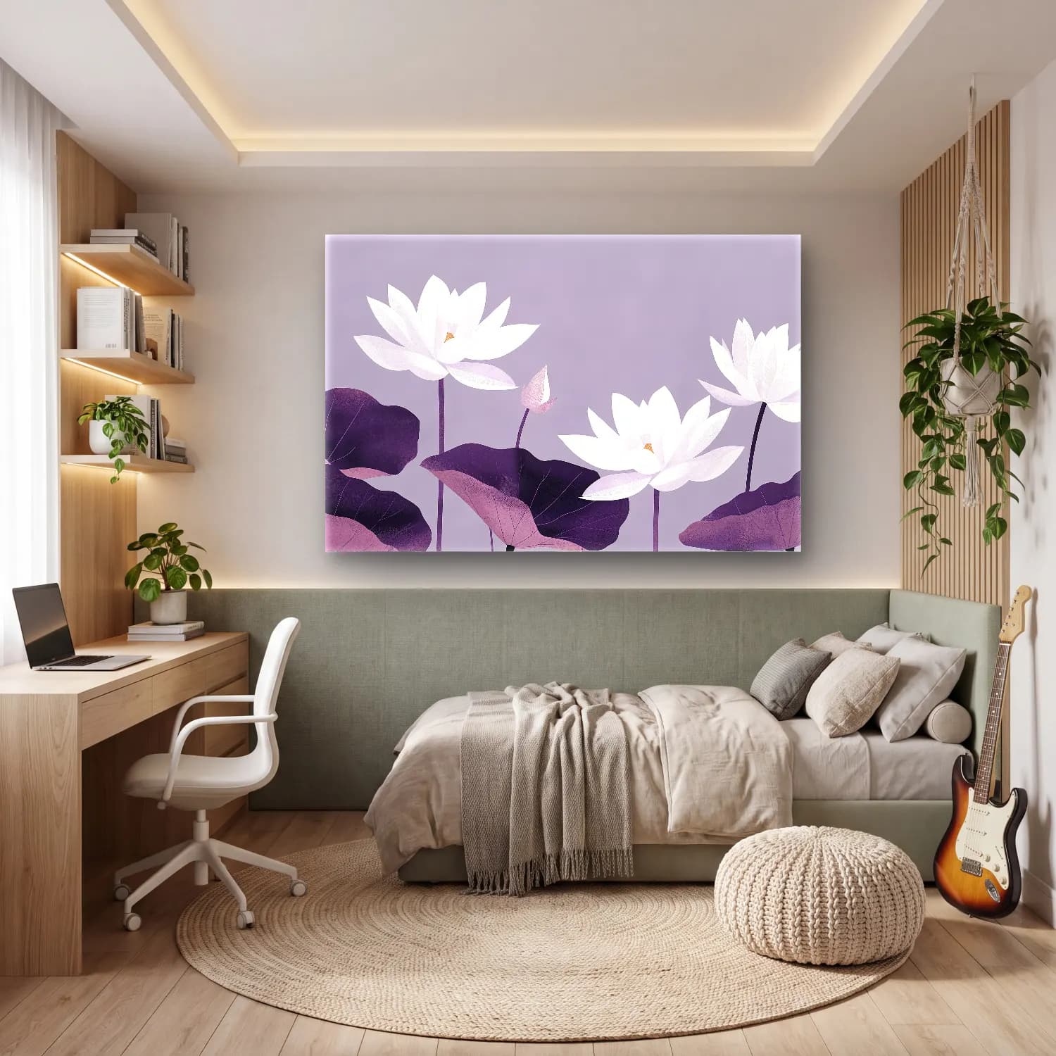 Botanik İllüstrasyon Lotus Çiçekleri No. 6 cam tablo — genç odasında