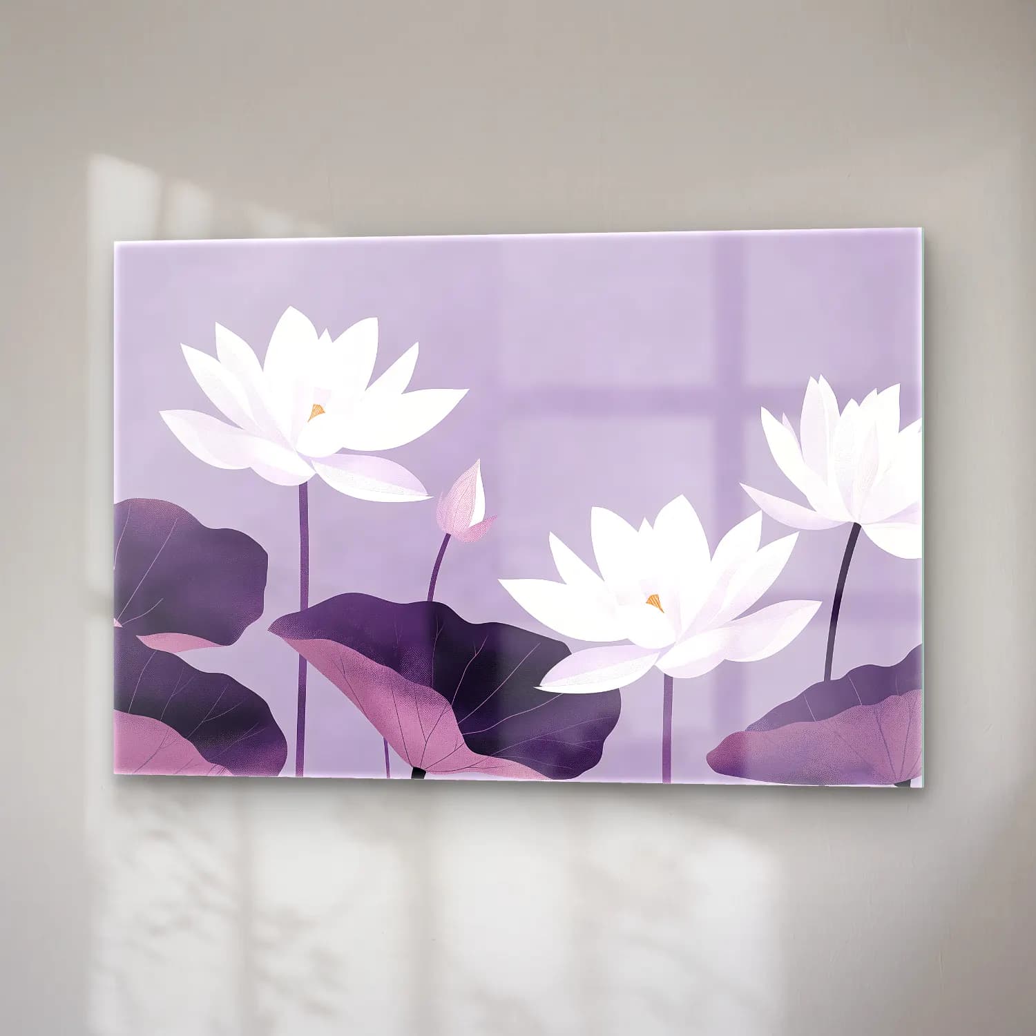 Botanik İllüstrasyon Lotus Çiçekleri No. 6 cam tablo — sağ açıdan görünüm