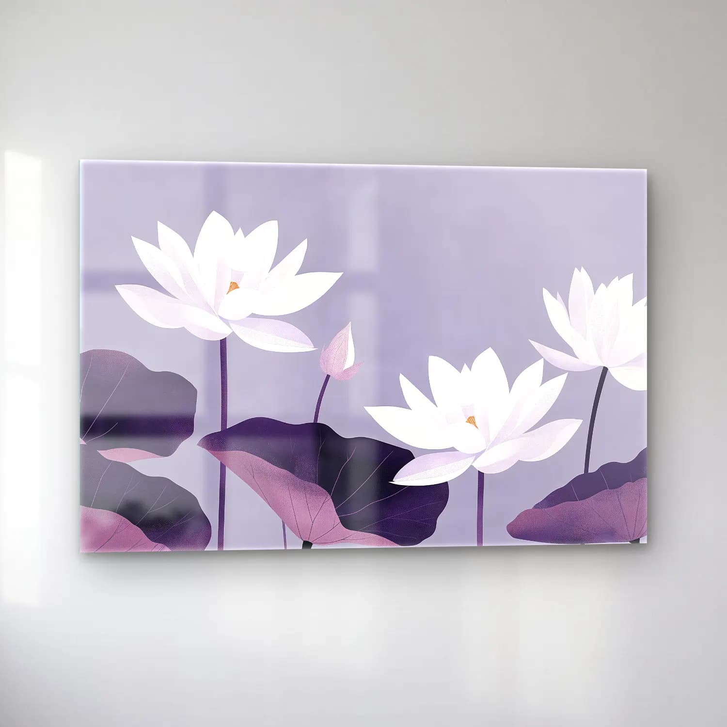 Botanik İllüstrasyon Lotus Çiçekleri No. 6 cam tablo — sol açıdan görünüm