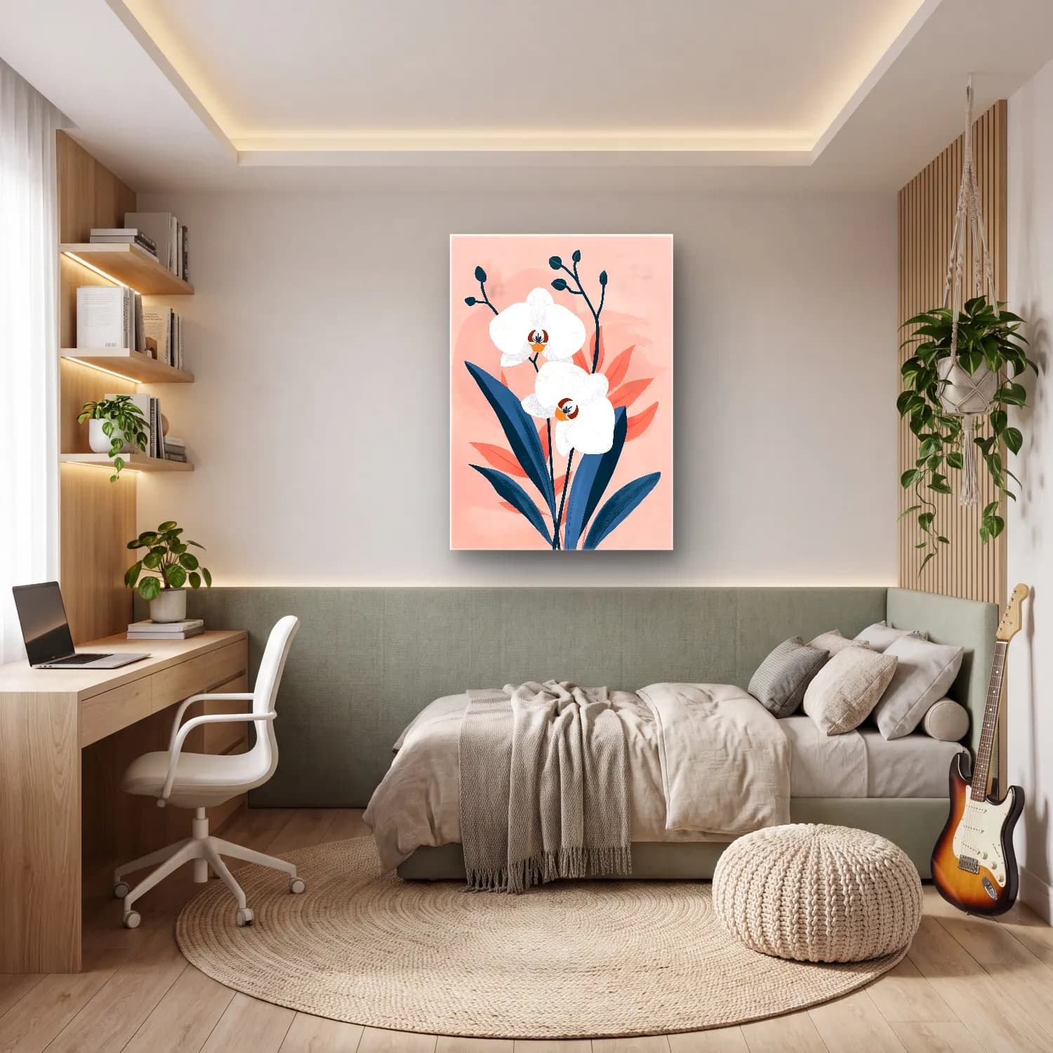Botanik İllüstrasyon Orkideler – Pembe Tonlar cam tablo — genç odasında