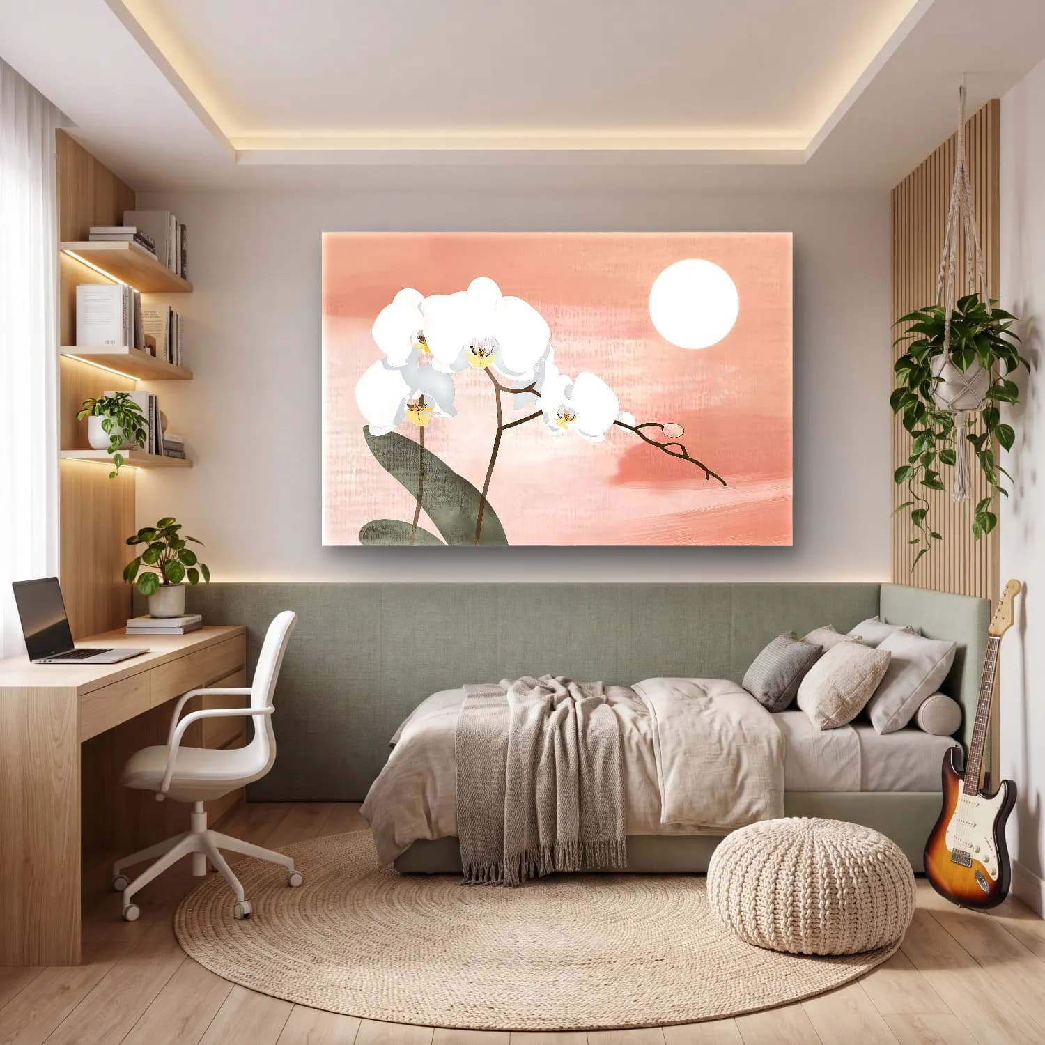Pastel Orkideler – Bej Tonlar cam tablo — genç odasında