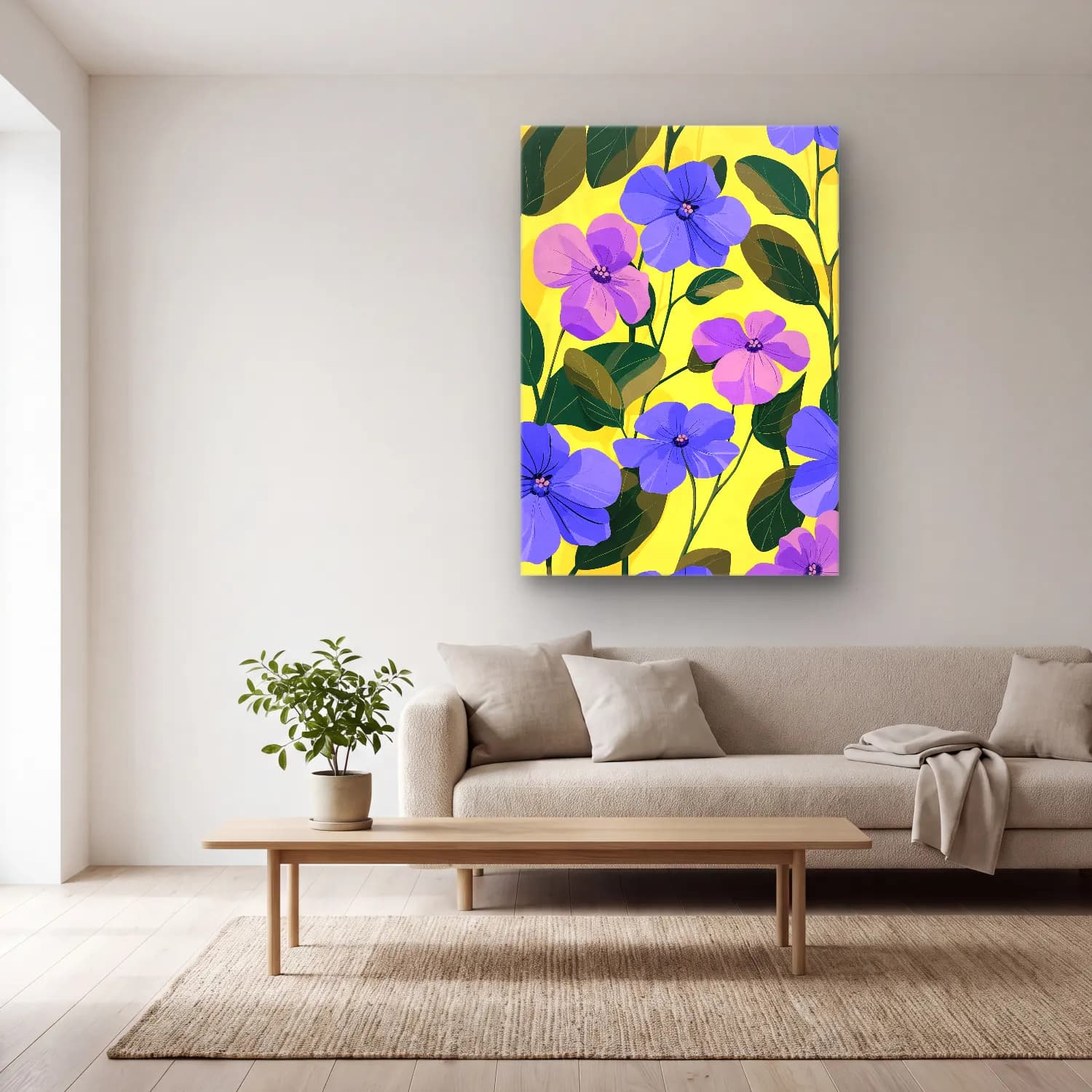 Pastel Çiçek Deseni No. 27 cam tablo — açık renk salonda