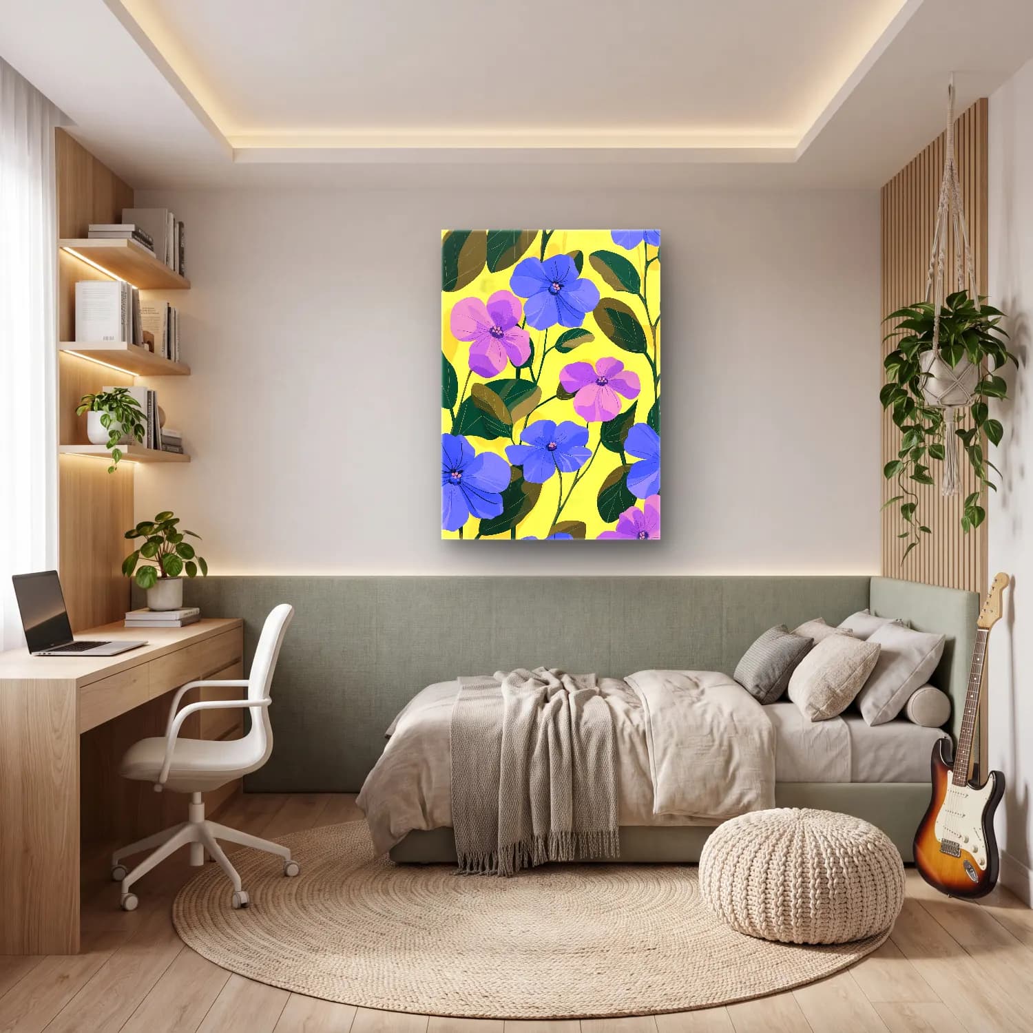 Pastel Çiçek Deseni No. 27 cam tablo — genç odasında