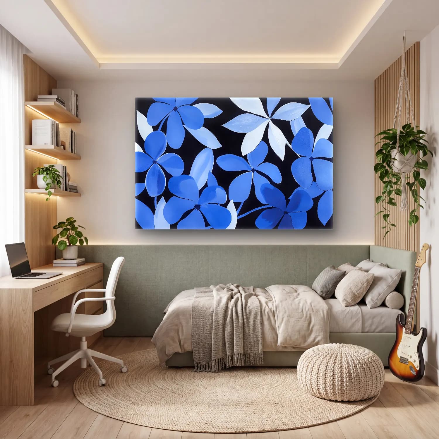 Modern Soyut Çiçek Deseni cam tablo — genç odasında