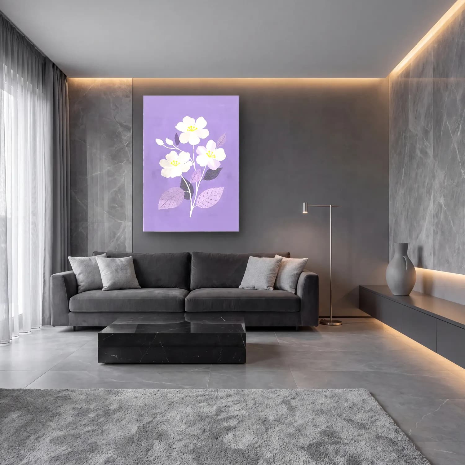 Pastel Manolya No. 4 cam tablo — lüks salon duvarında
