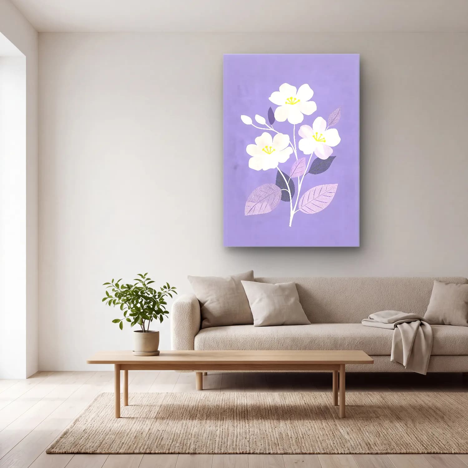 Pastel Manolya No. 4 cam tablo — açık renk salonda
