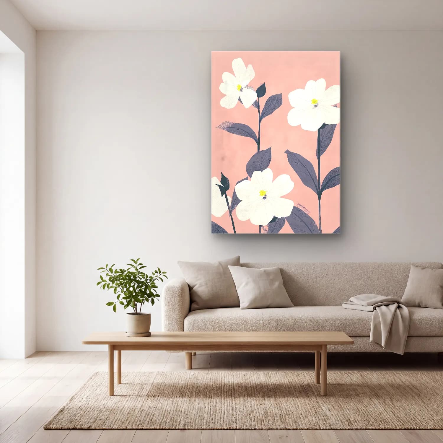 Pastel Manolya – Pembe Tonlar cam tablo — açık renk salonda