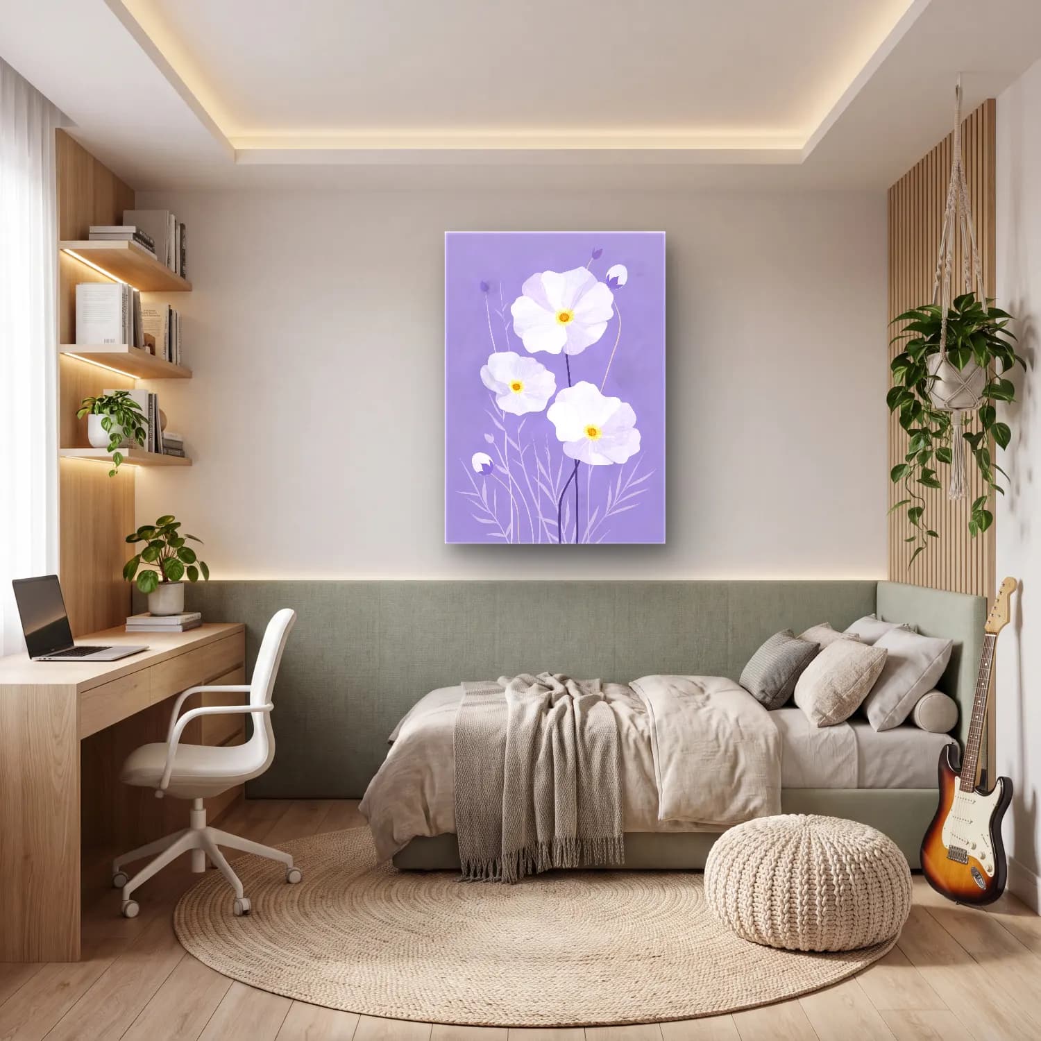 Botanik İllüstrasyon Gelincikler – Mor Tonlar cam tablo — genç odasında