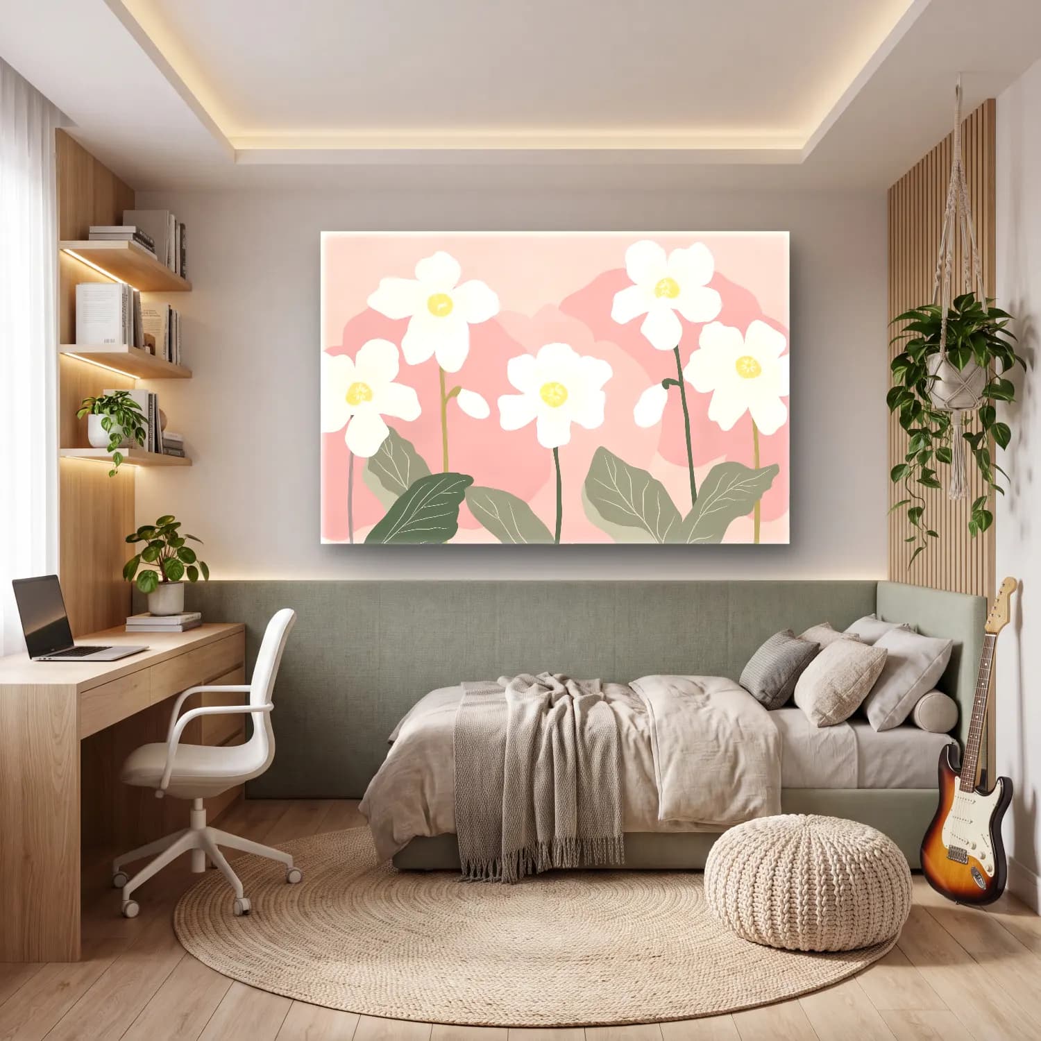 Pastel Çiçek Deseni No. 28 cam tablo — genç odasında
