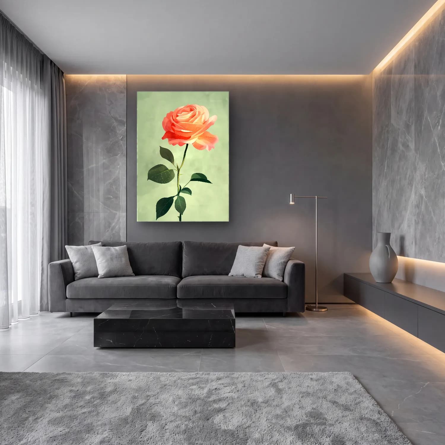 Botanik İllüstrasyon Güller – Pembe Tonlar cam tablo — lüks salon duvarında