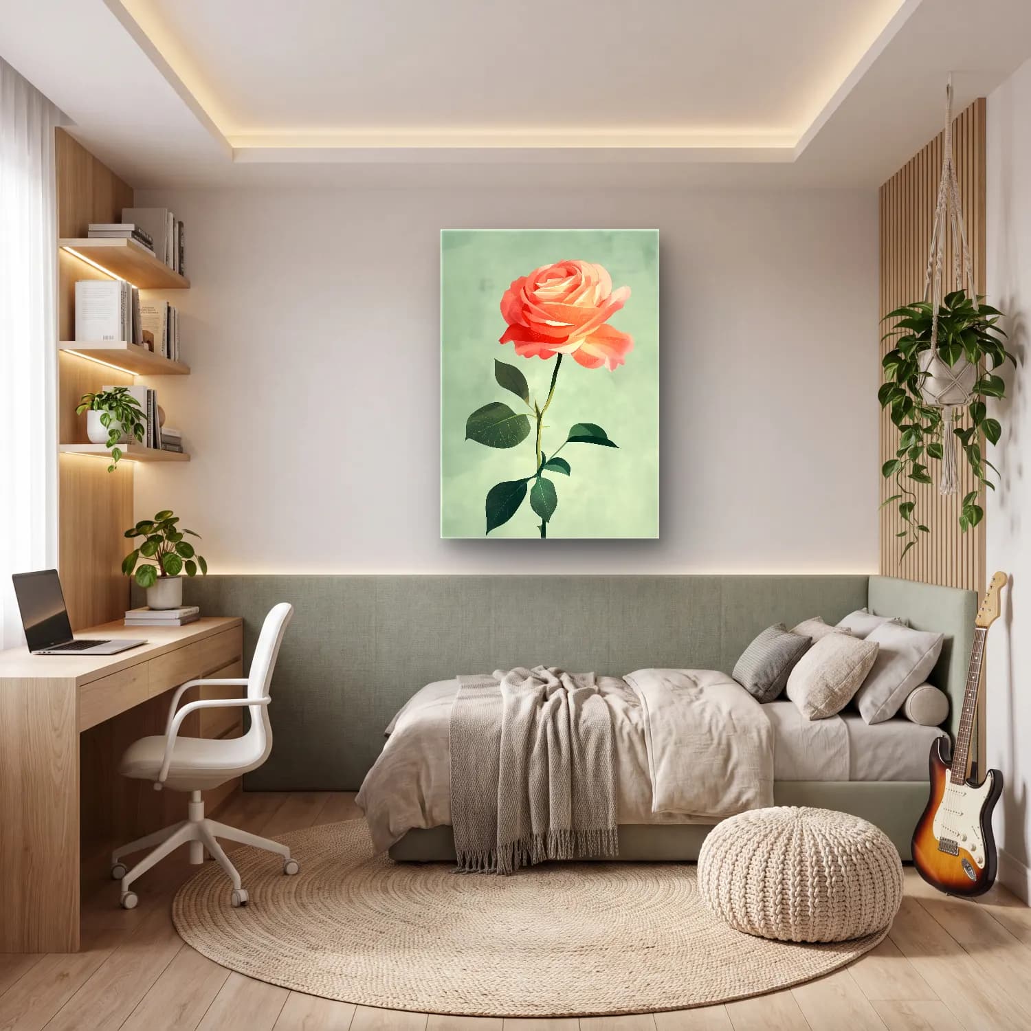 Botanik İllüstrasyon Güller – Pembe Tonlar cam tablo — genç odasında