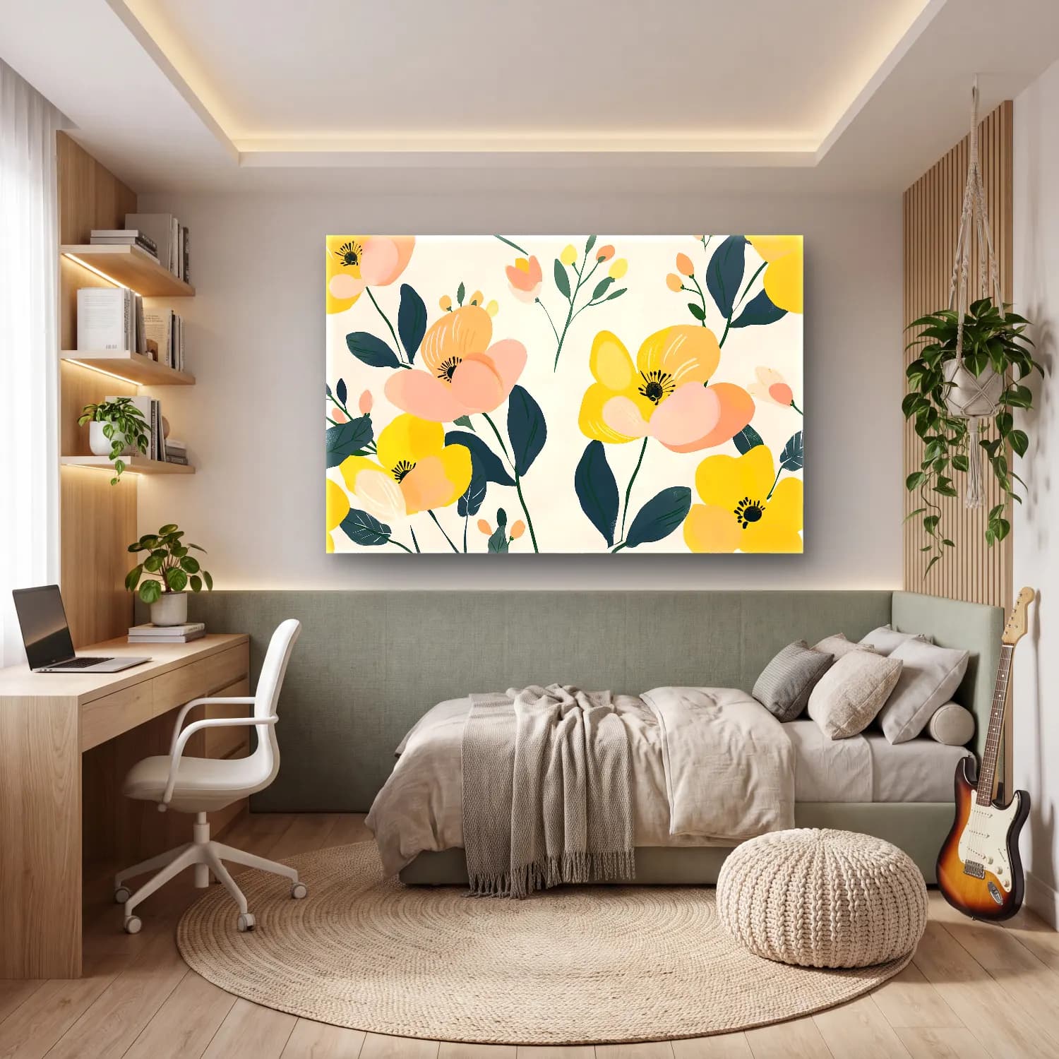 Pastel Çiçek Deseni No. 29 cam tablo — genç odasında