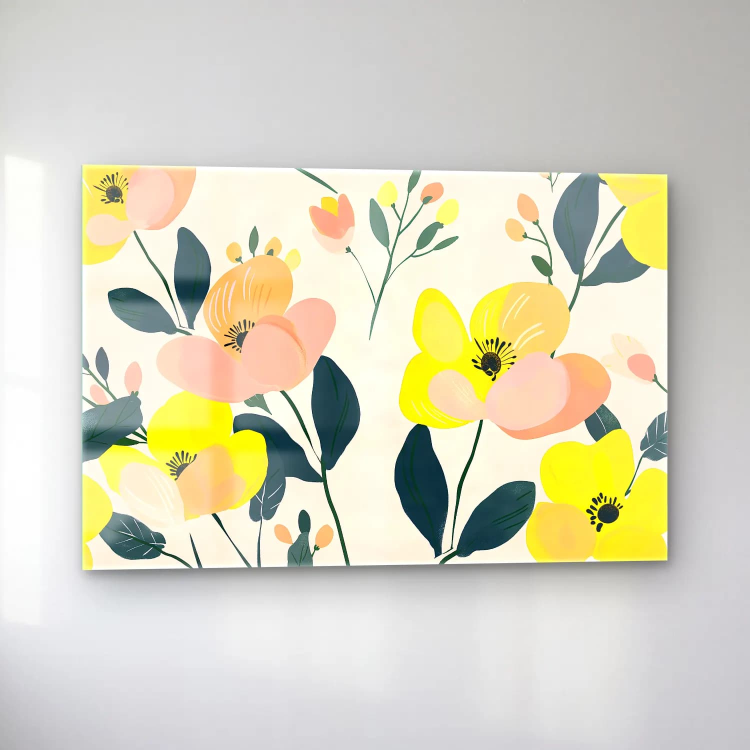 Pastel Çiçek Deseni No. 29 cam tablo — sol açıdan görünüm