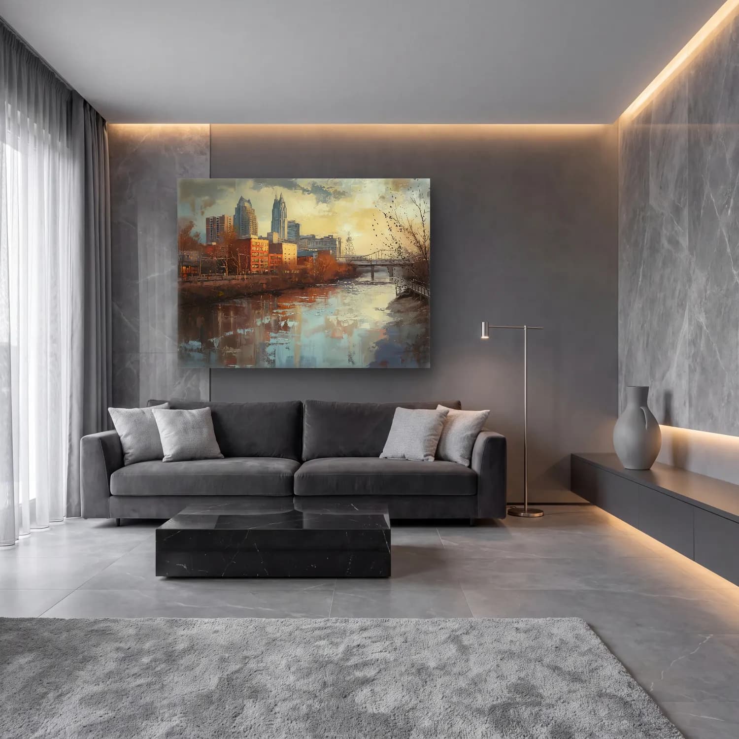 Yağlı Boya Köprü – Pastel Tonlar cam tablo — lüks salon duvarında