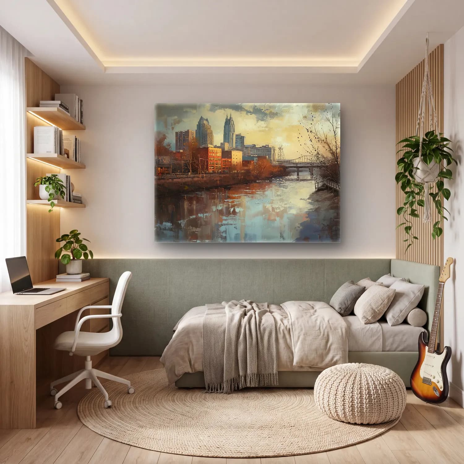 Yağlı Boya Köprü – Pastel Tonlar cam tablo — genç odasında