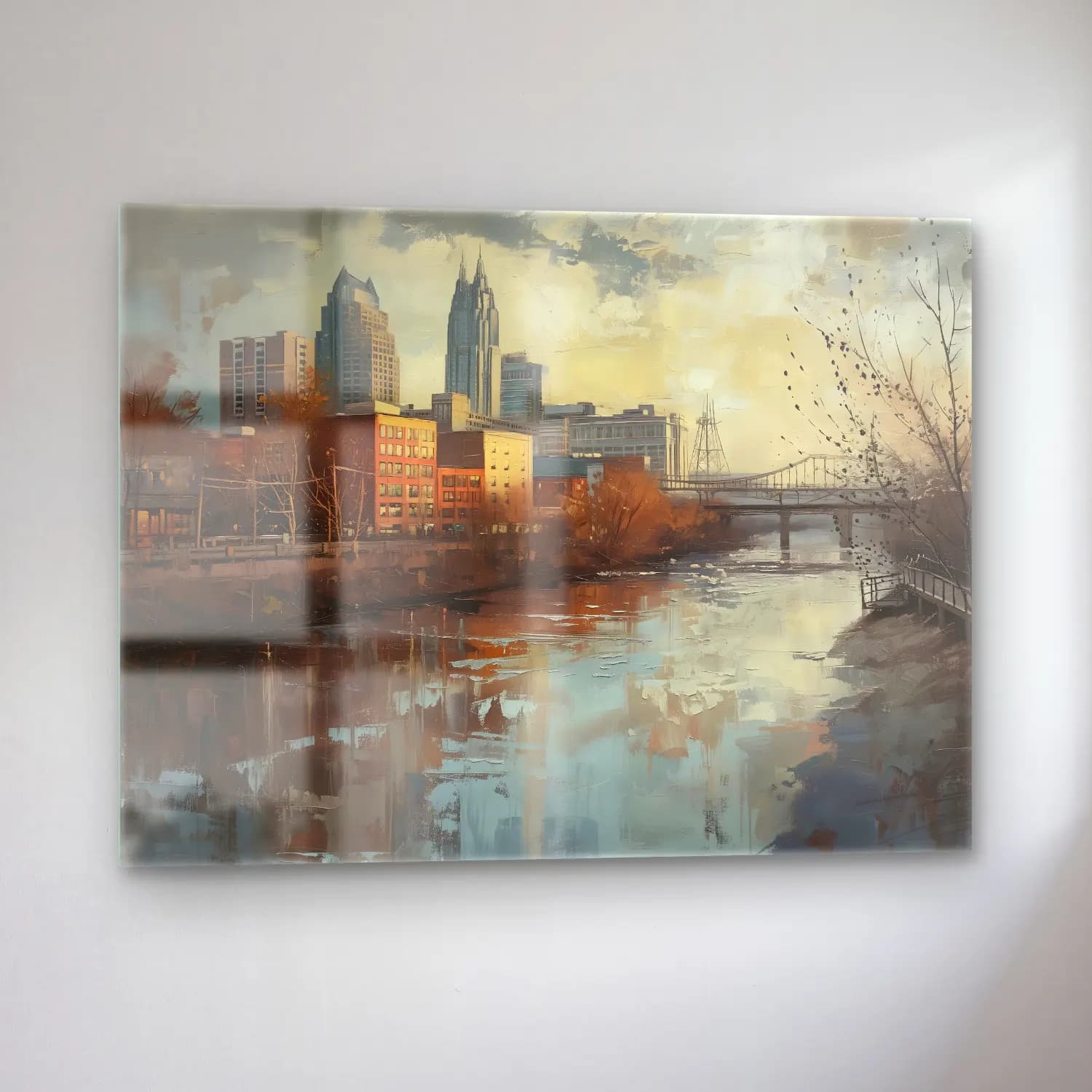 Yağlı Boya Köprü – Pastel Tonlar cam tablo — sol açıdan görünüm