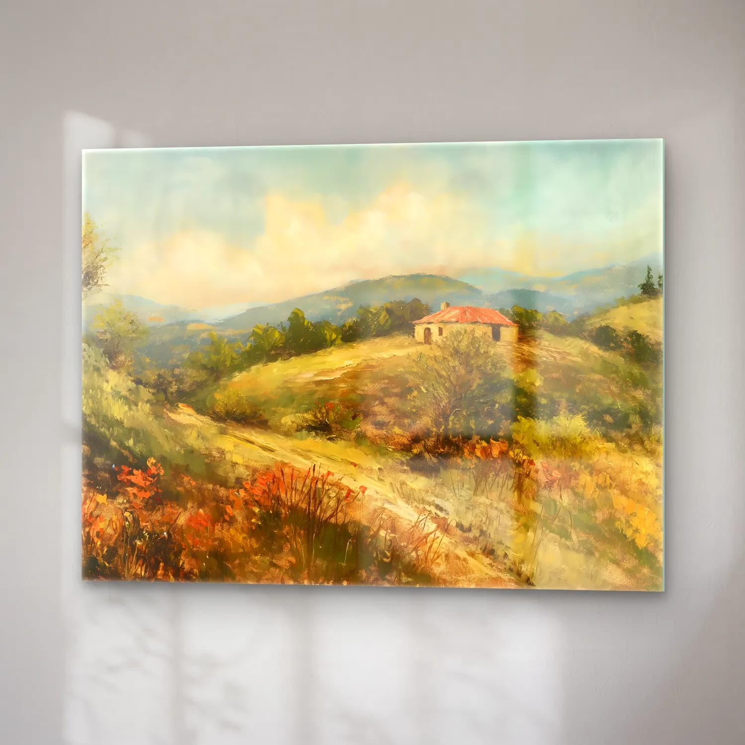 Yağlı Boya Kır Evi No. 4 cam tablo — sağ açıdan görünüm