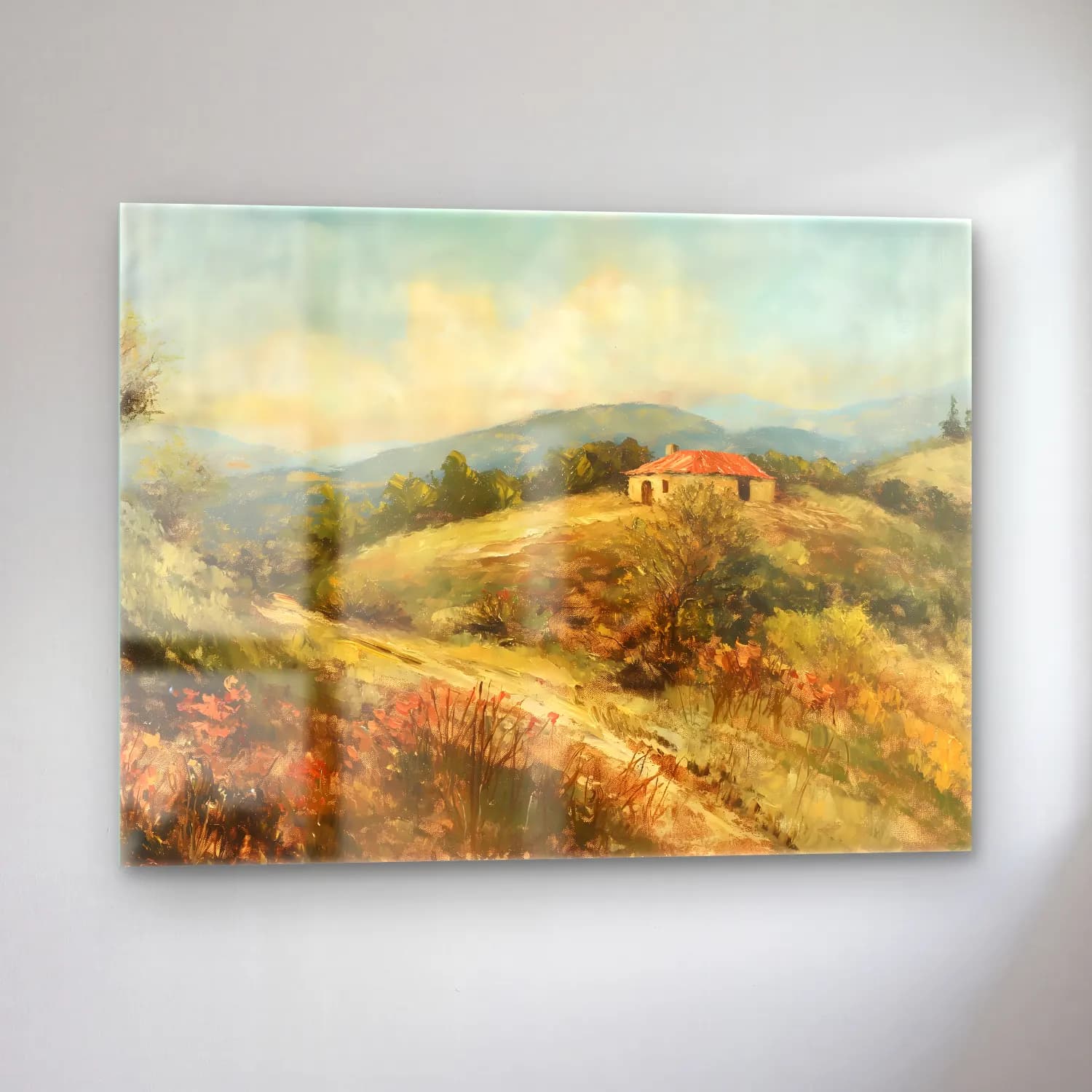 Yağlı Boya Kır Evi No. 4 cam tablo — sol açıdan görünüm
