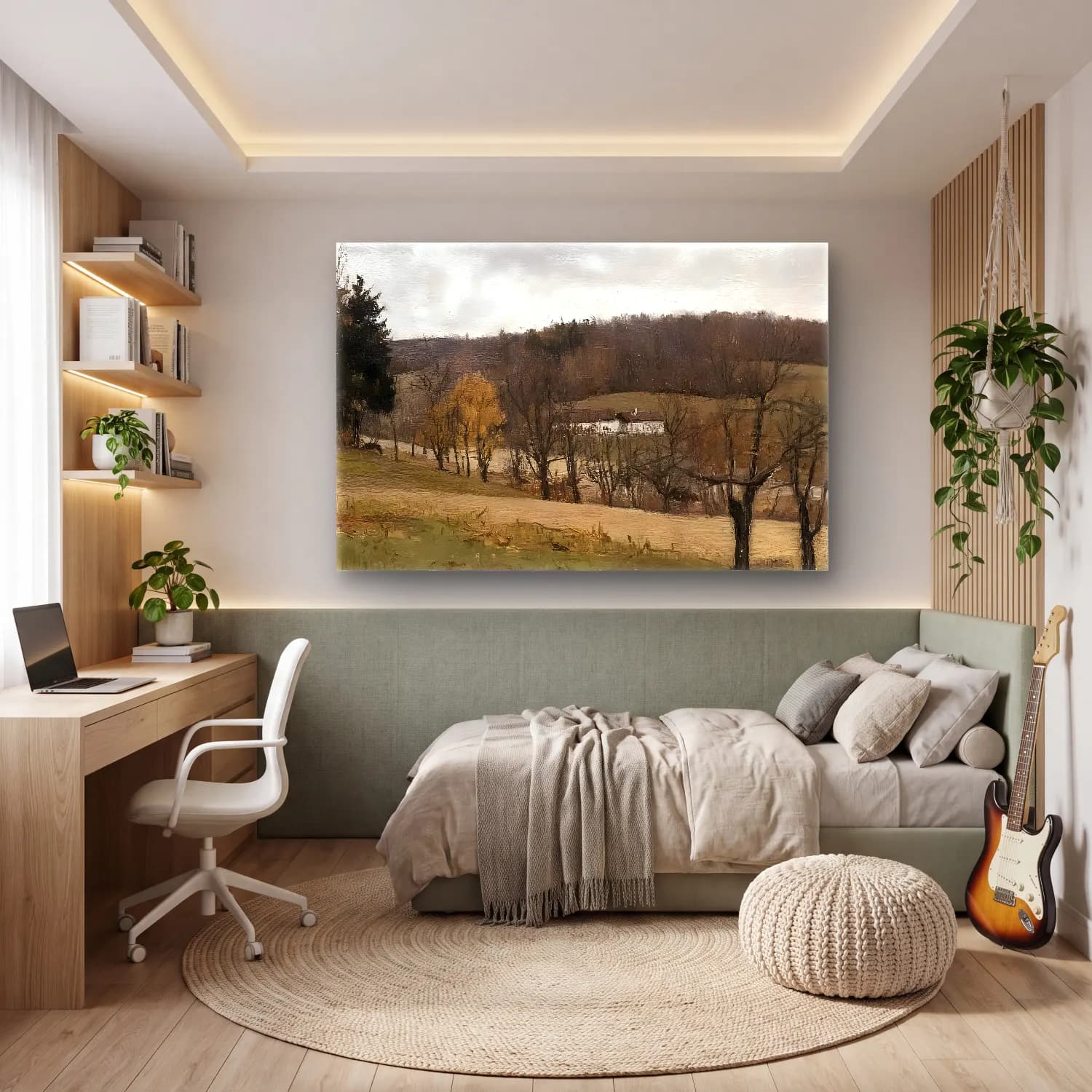 Yağlı Boya Kır Evi No. 7 cam tablo — genç odasında