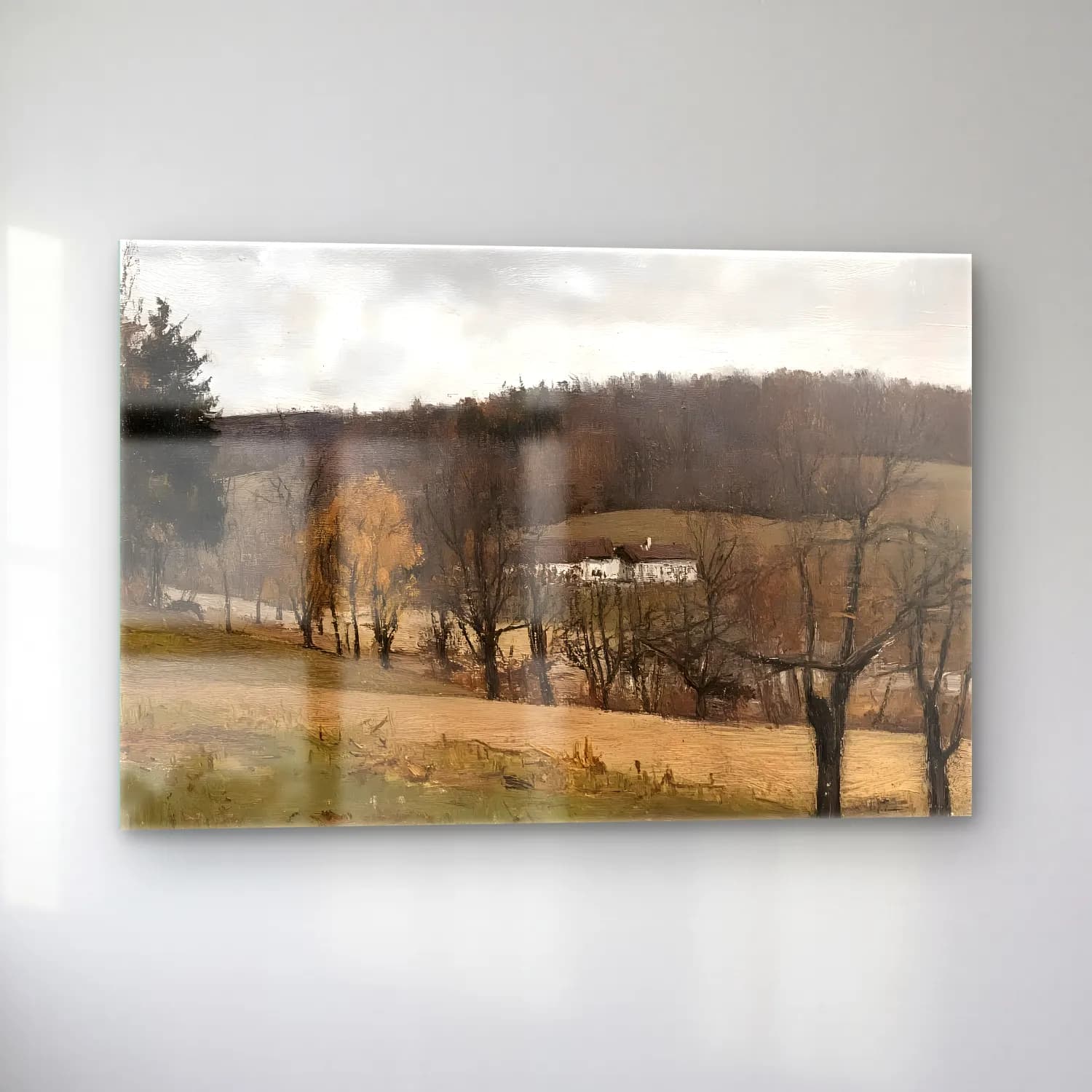 Yağlı Boya Kır Evi No. 7 cam tablo — sol açıdan görünüm