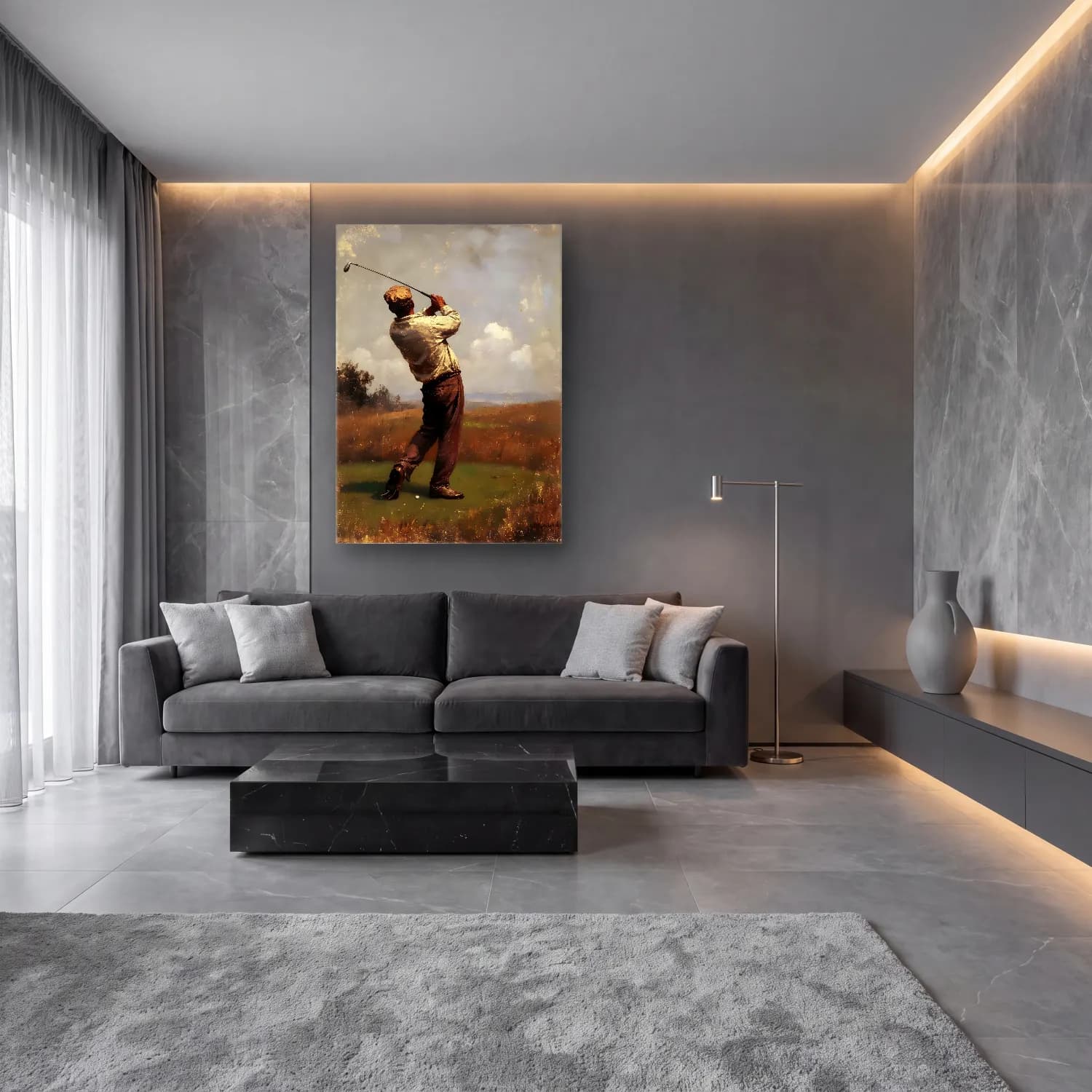 Empresyonist Golf cam tablo — lüks salon duvarında