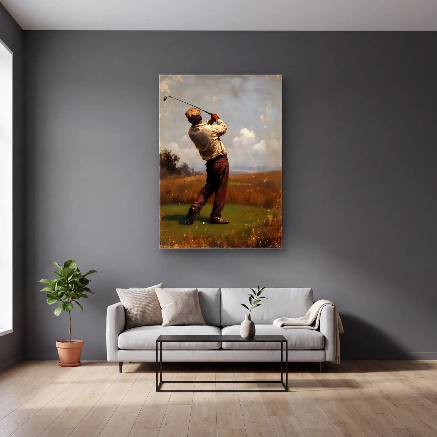 Empresyonist Golf cam tablo — gri duvarlı salonda