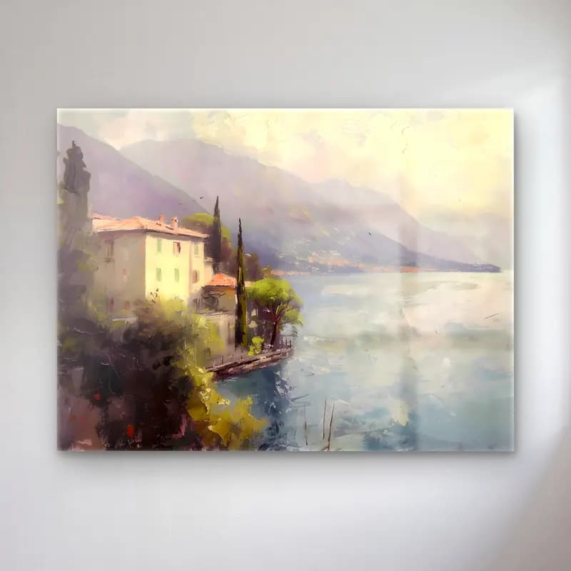 Empresyonist Göl ve Dağlar – Pastel Tonlar cam tablo — Empresyonist Göl ve Dağlar – Pastel Tonlar — empresyonist göl ve dağlar