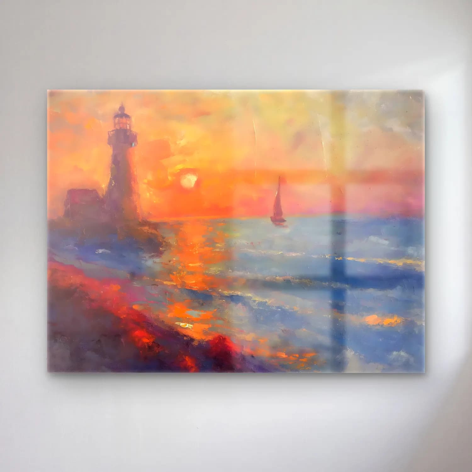 Empresyonist Deniz Feneri – Pastel Tonlar cam tablo — Empresyonist Deniz Feneri – Pastel Tonlar — empresyonist deniz feneri