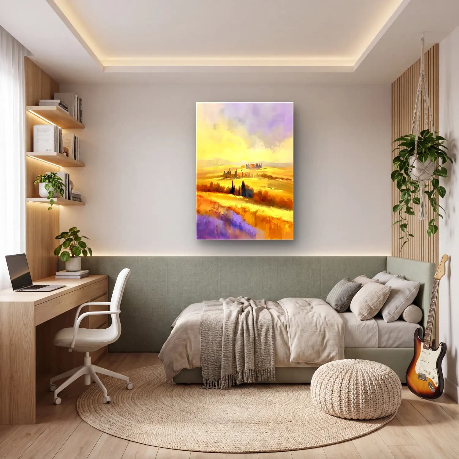 Suluboya Soyut Manzara – Pastel Tonlar cam tablo — genç odasında