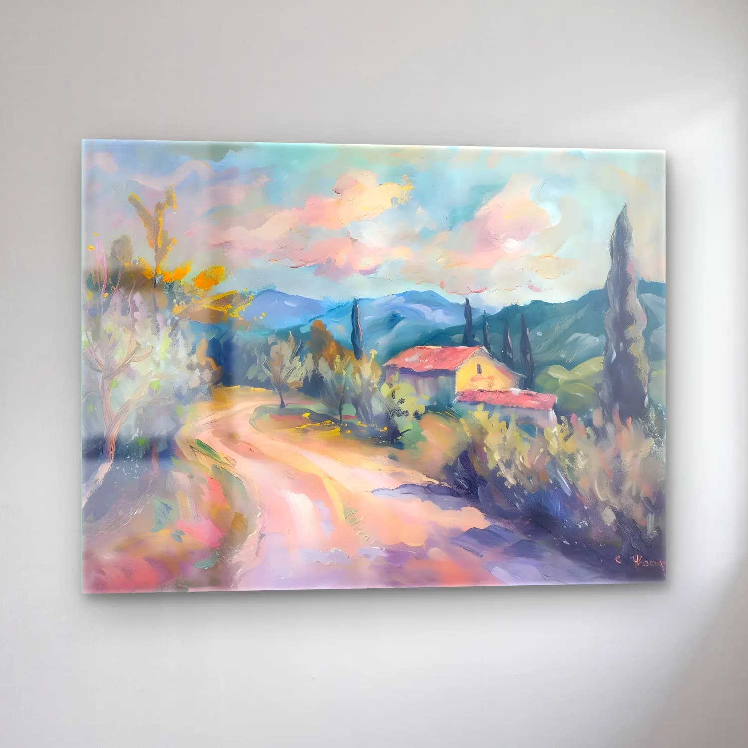Empresyonist Kır Evi No. 5 cam tablo — sol açıdan görünüm