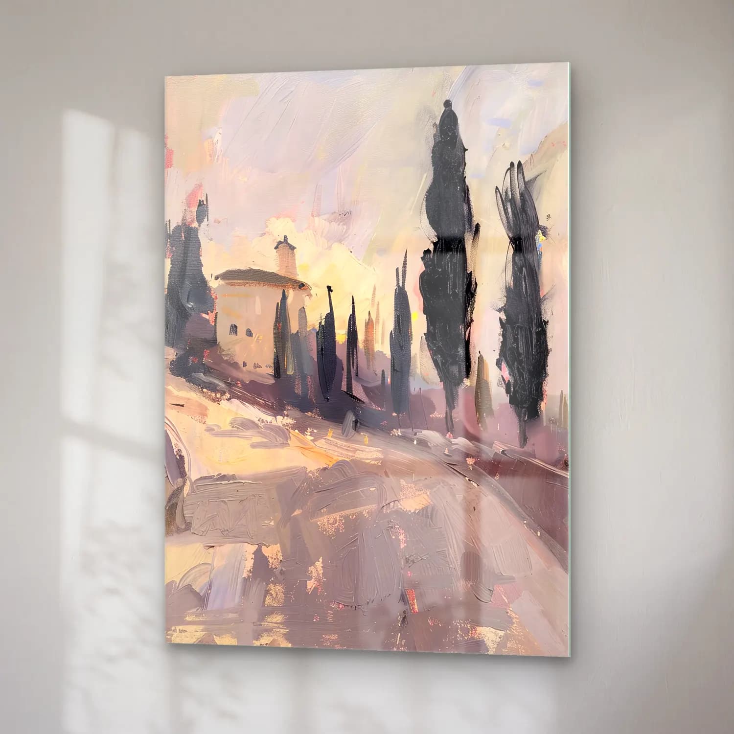 Empresyonist Soyut Manzara – Pastel Tonlar cam tablo — sağ açıdan görünüm