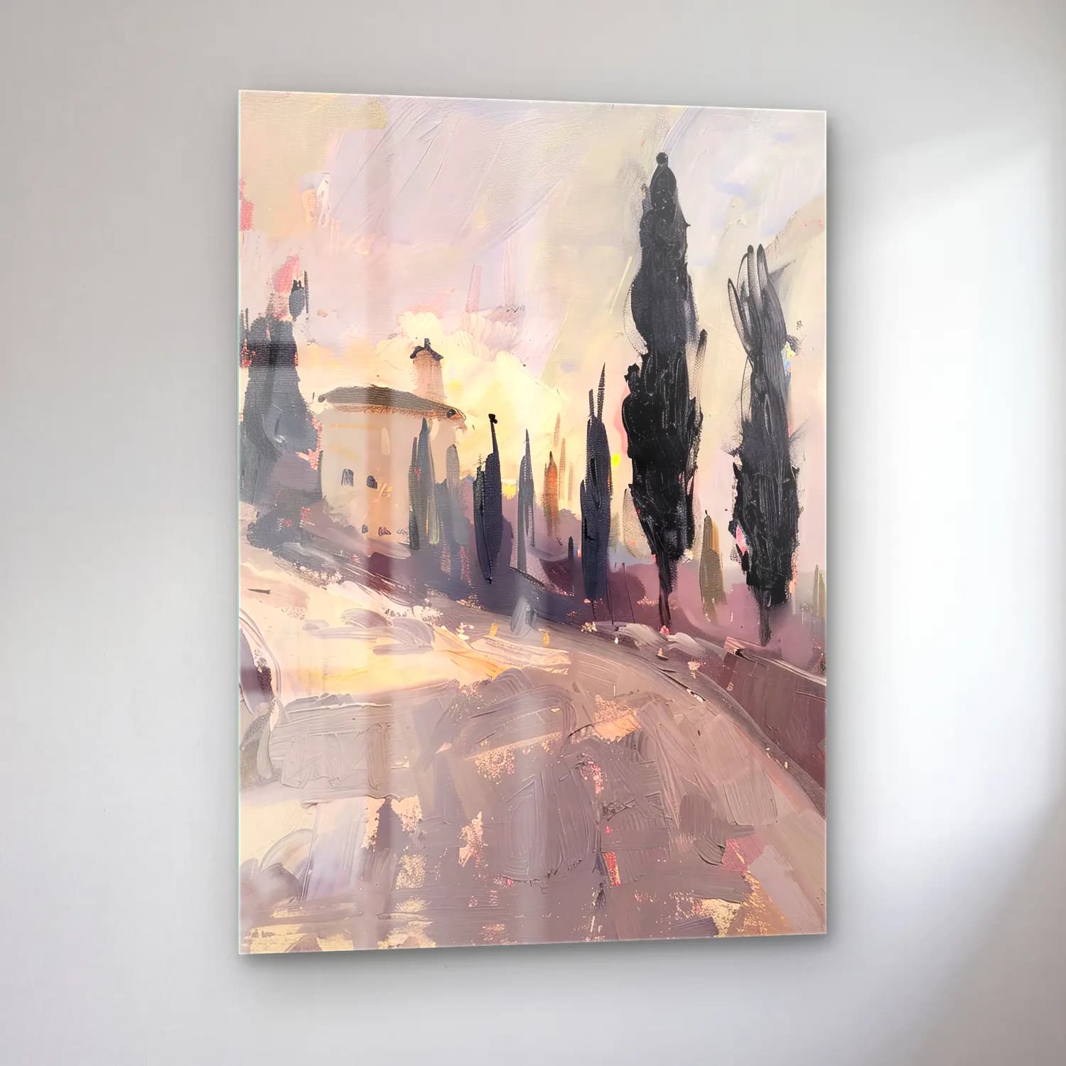 Empresyonist Soyut Manzara – Pastel Tonlar cam tablo — sol açıdan görünüm