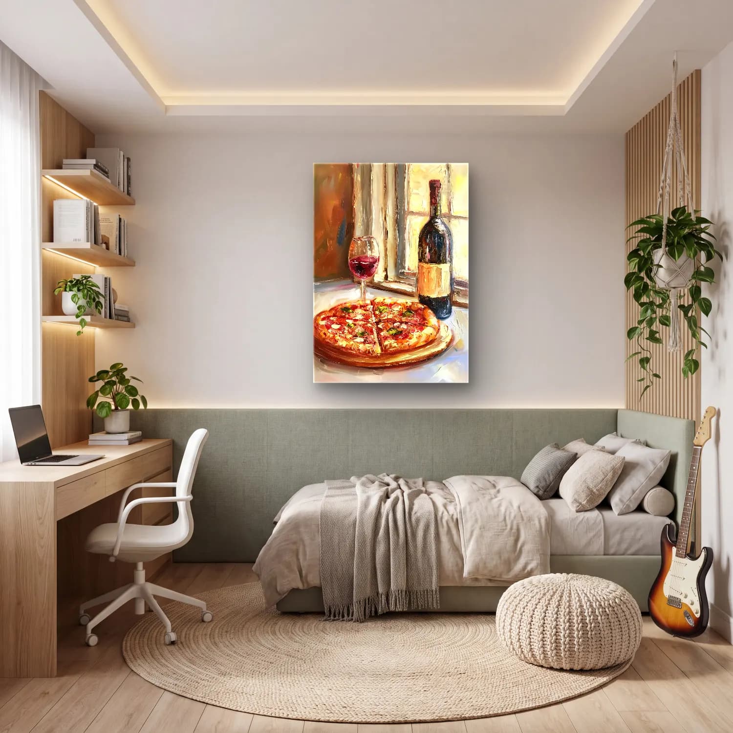 Yağlı Boya Kadeh Şarap – Pastel Tonlar cam tablo — genç odasında