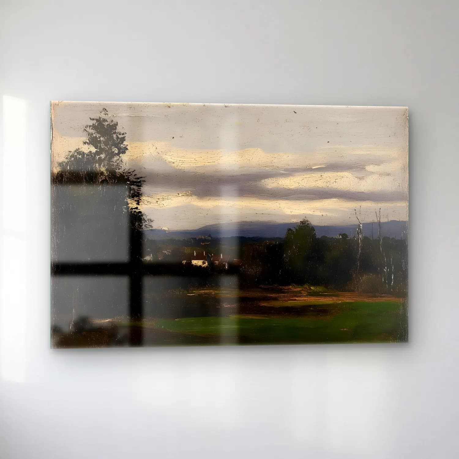 Yağlı Boya Kır Evi No. 26 cam tablo — sol açıdan görünüm