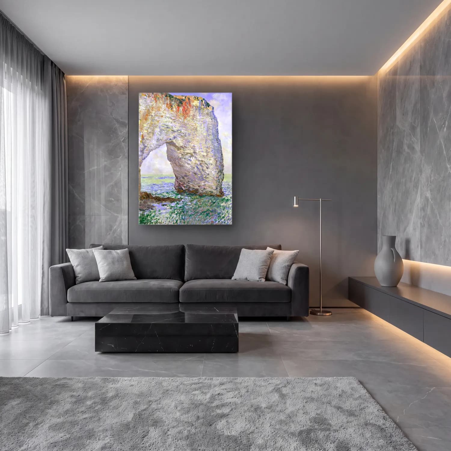 Empresyonist Kapı – Pastel Tonlar cam tablo — lüks salon duvarında