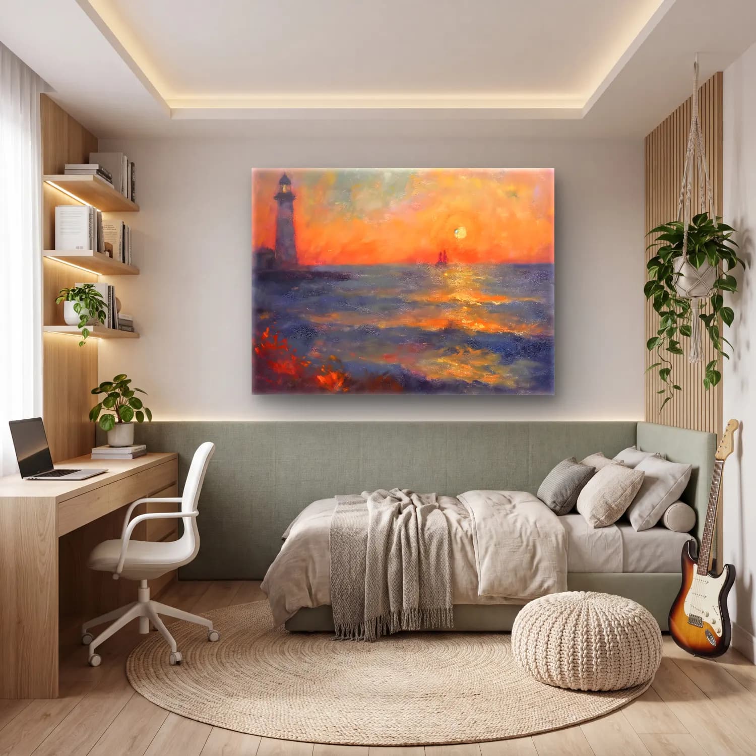 Empresyonist Deniz Feneri No. 4 cam tablo — genç odasında