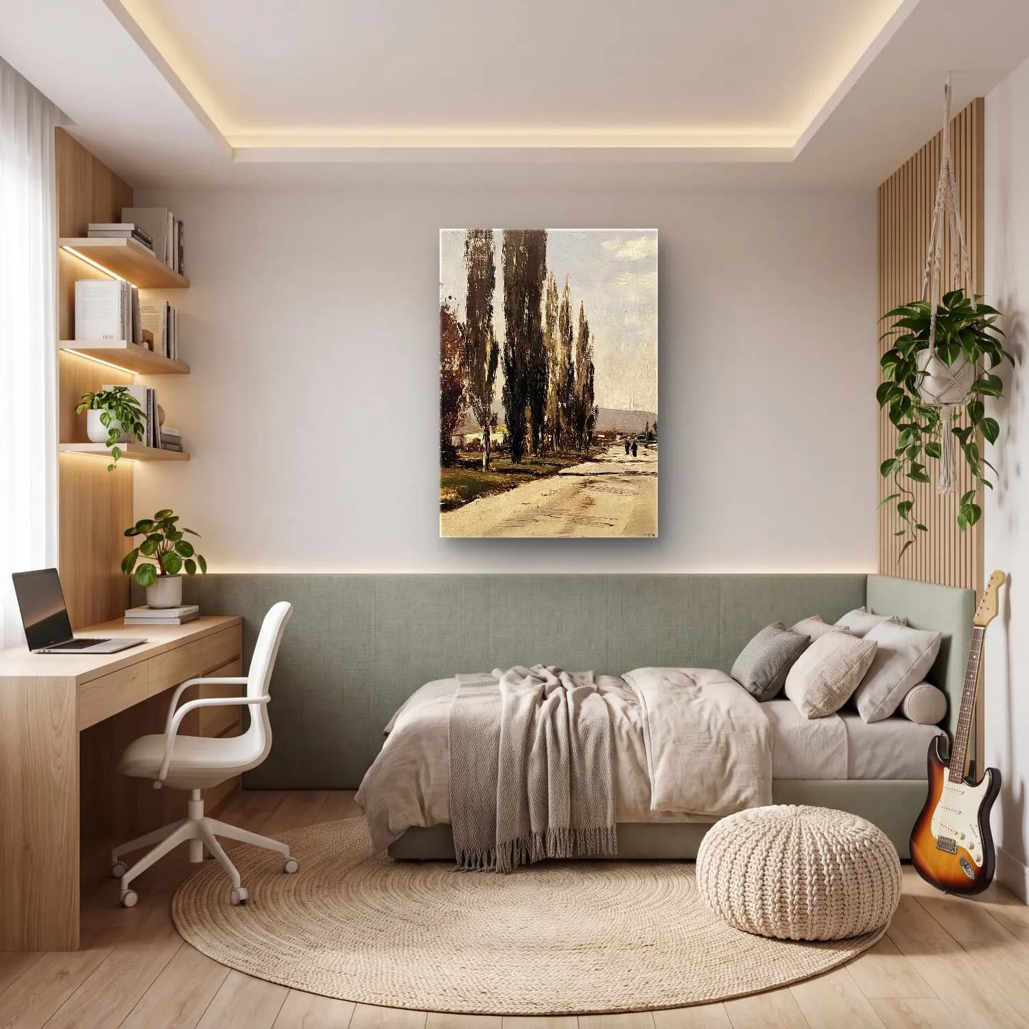 Yağlı Boya Köy Sokağı – Siyah Beyaz Tonlar cam tablo — genç odasında