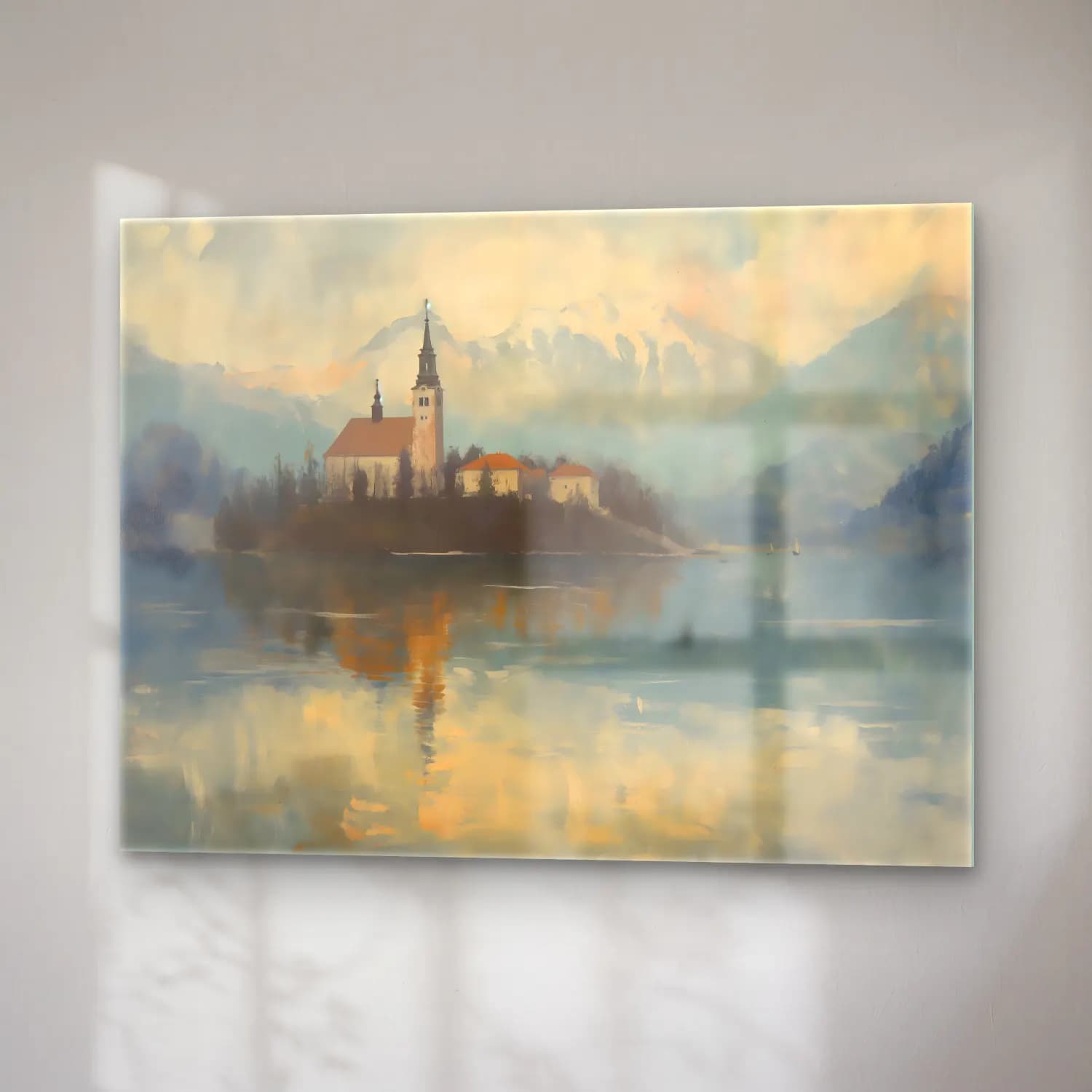 Empresyonist Katedral – Pastel Tonlar cam tablo — sağ açıdan görünüm