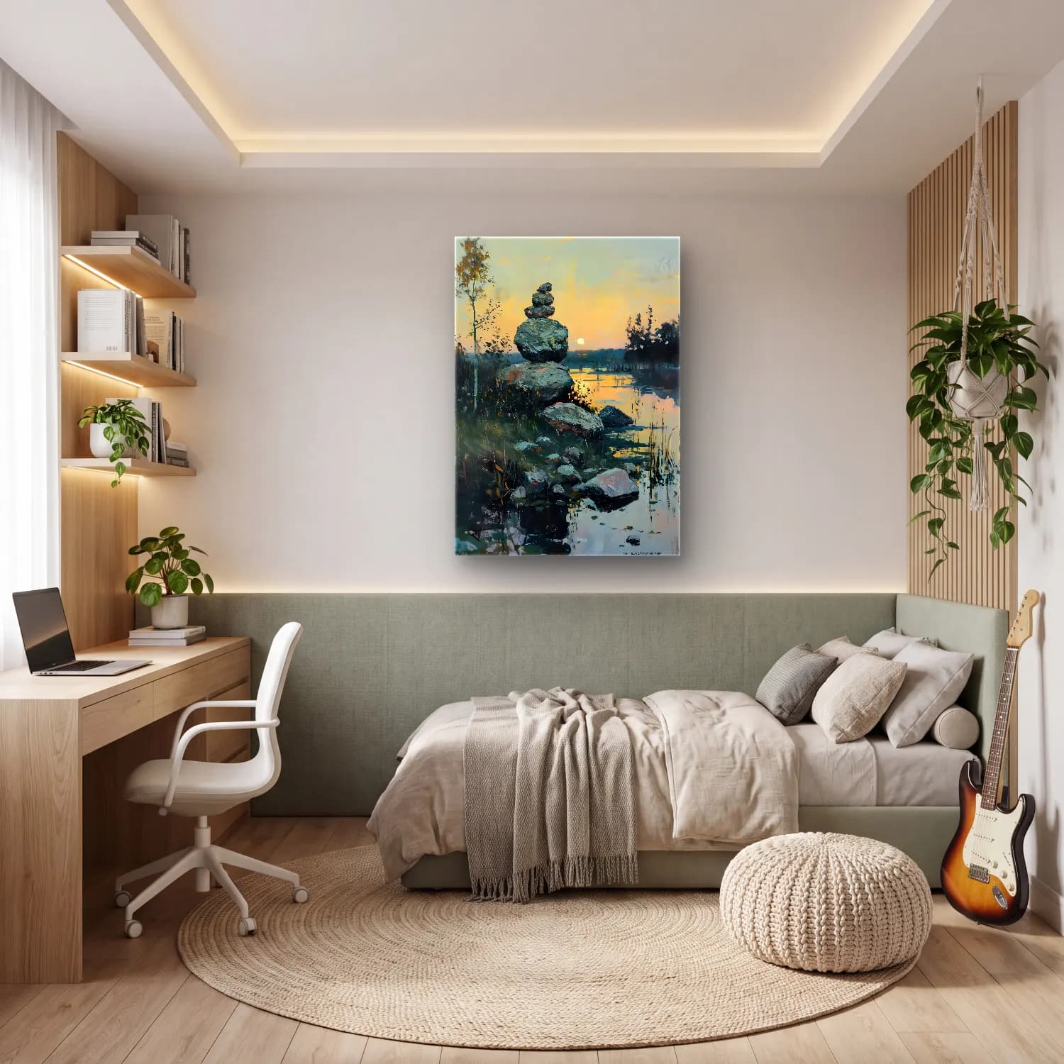 Yağlı Boya Gün Batımında Göl No. 12 cam tablo — genç odasında