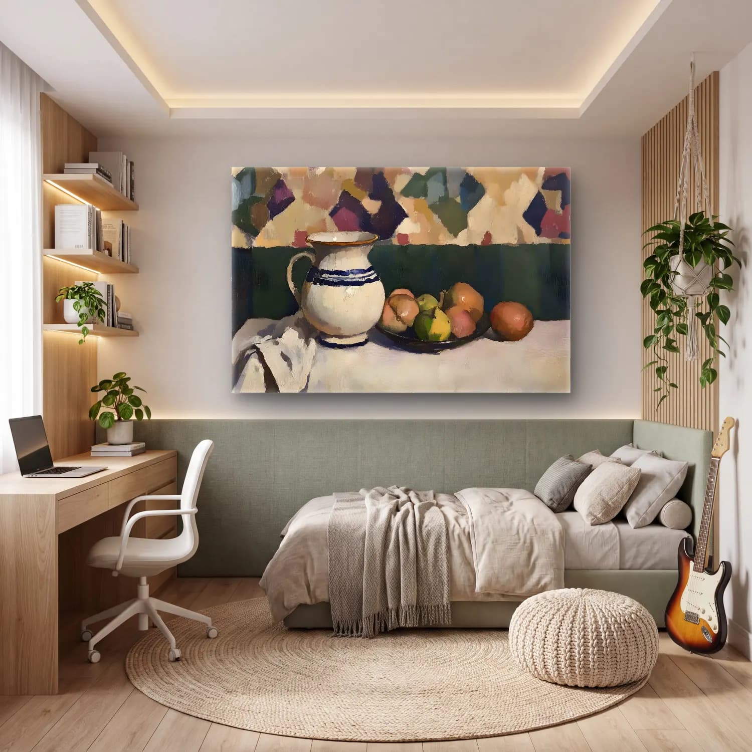 Yağlı Boya Armut ve Elmalar – Pastel Tonlar cam tablo — genç odasında