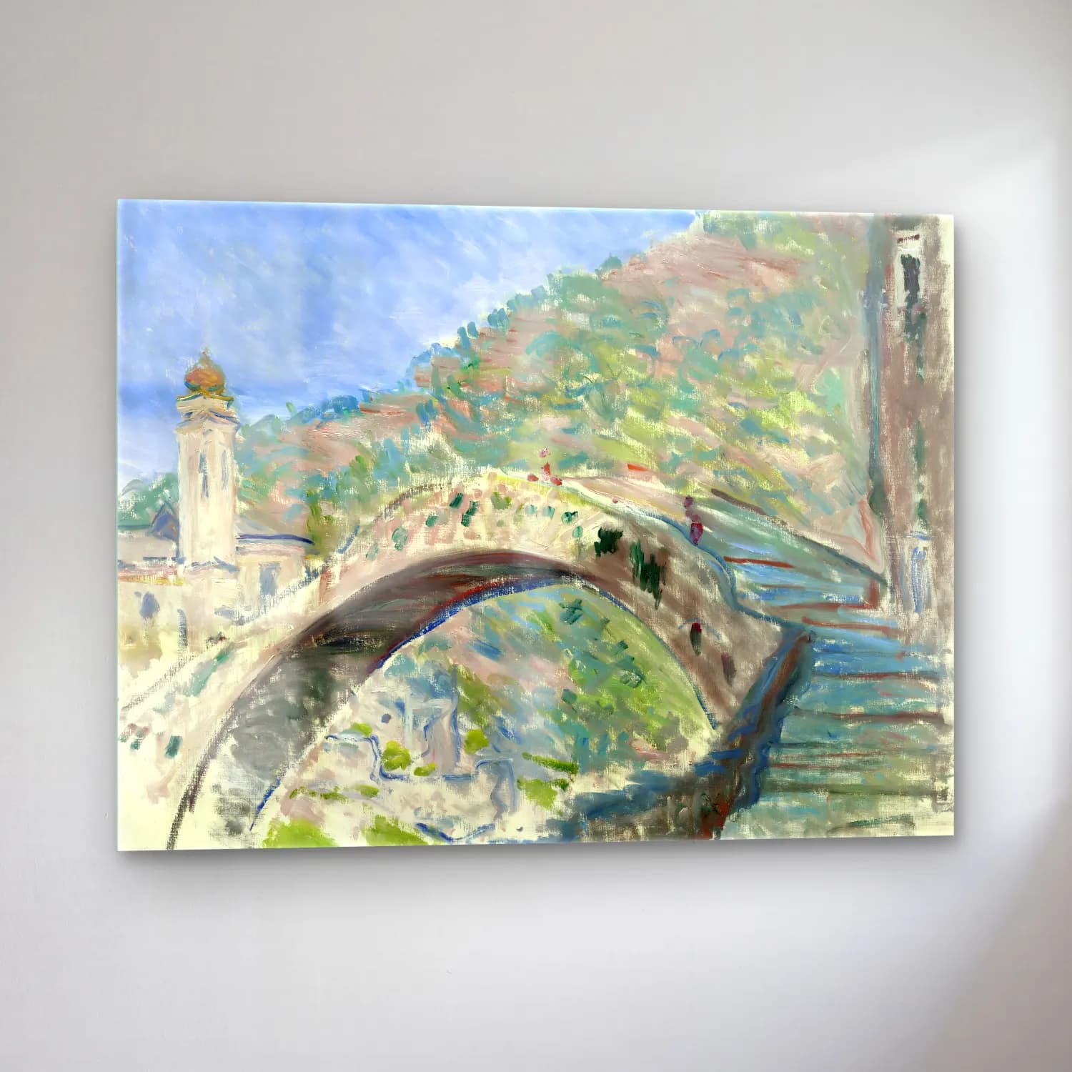 Empresyonist Köprü – Pastel Tonlar cam tablo — sol açıdan görünüm
