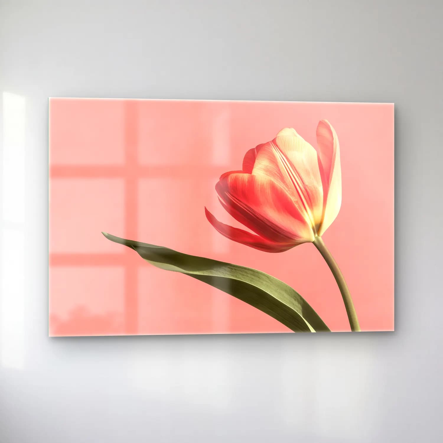 Pastel Laleler cam tablo — sol açıdan görünüm