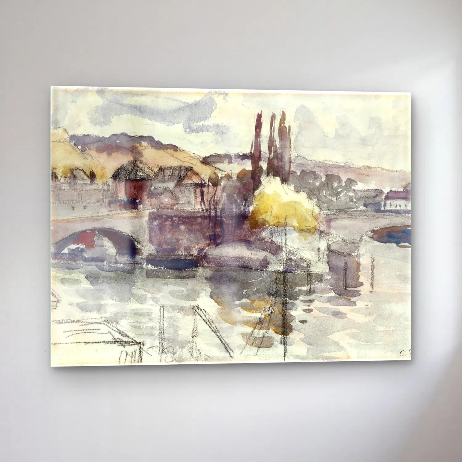 Suluboya Liman ve Tekneler No. 18 cam tablo — sol açıdan görünüm